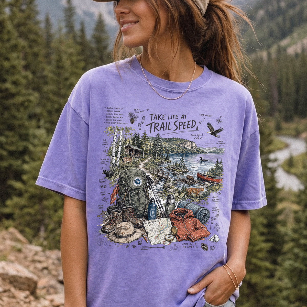 Take Life at Trail Speed North Country Trail Comfort Colors Shirt – Hiking Adventure Tee