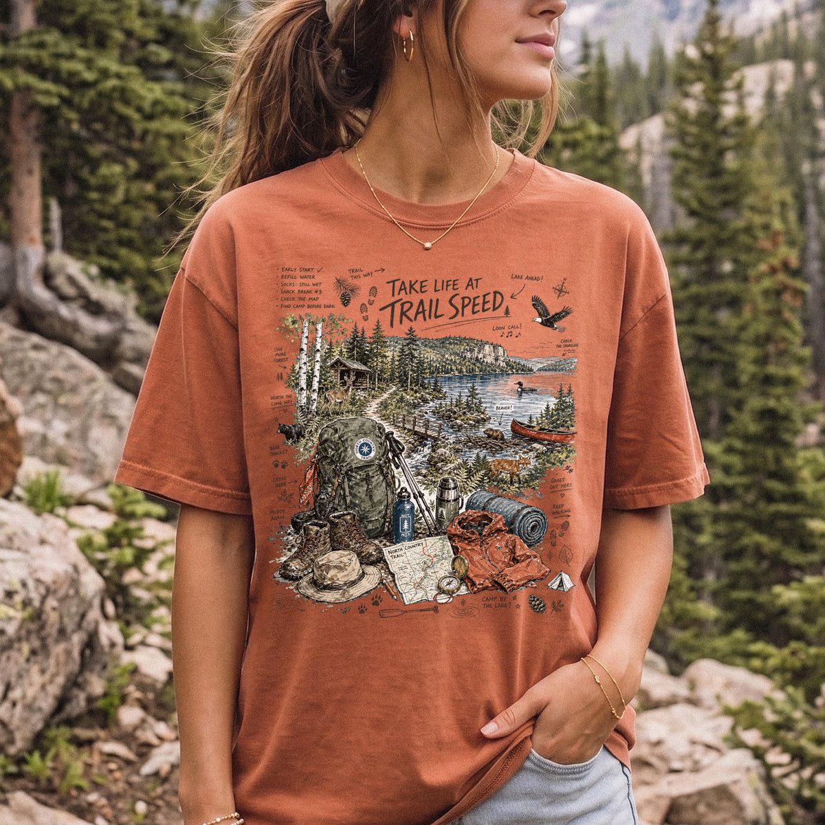 Take Life at Trail Speed North Country Trail Comfort Colors Shirt – Hiking Adventure Tee