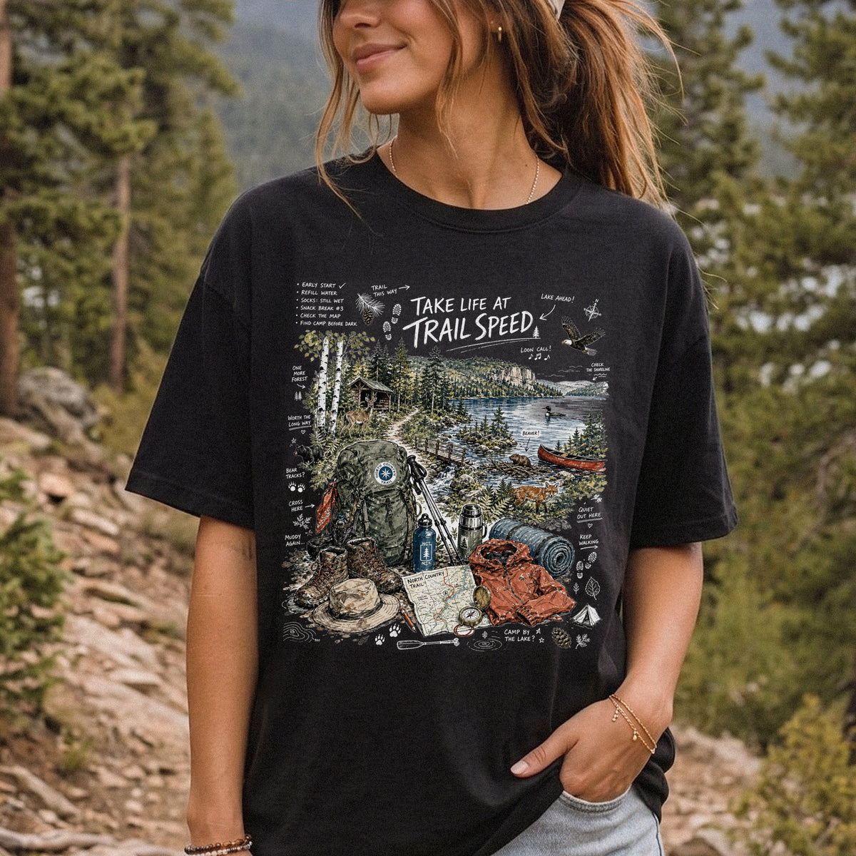 Take Life at Trail Speed North Country Trail Comfort Colors Shirt – Hiking Adventure Tee