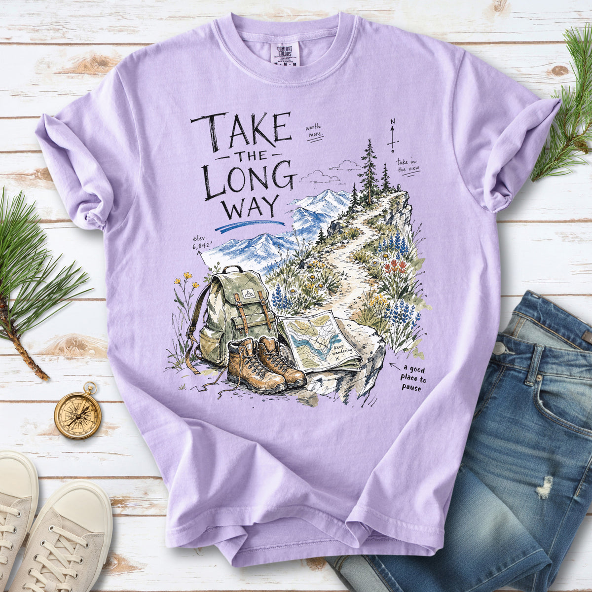 Take the Long Way Comfort Colors Shirt – Watercolor Hiking T-Shirt