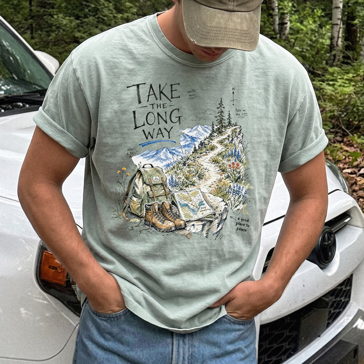 Take the Long Way Comfort Colors Shirt – Watercolor Hiking T-Shirt