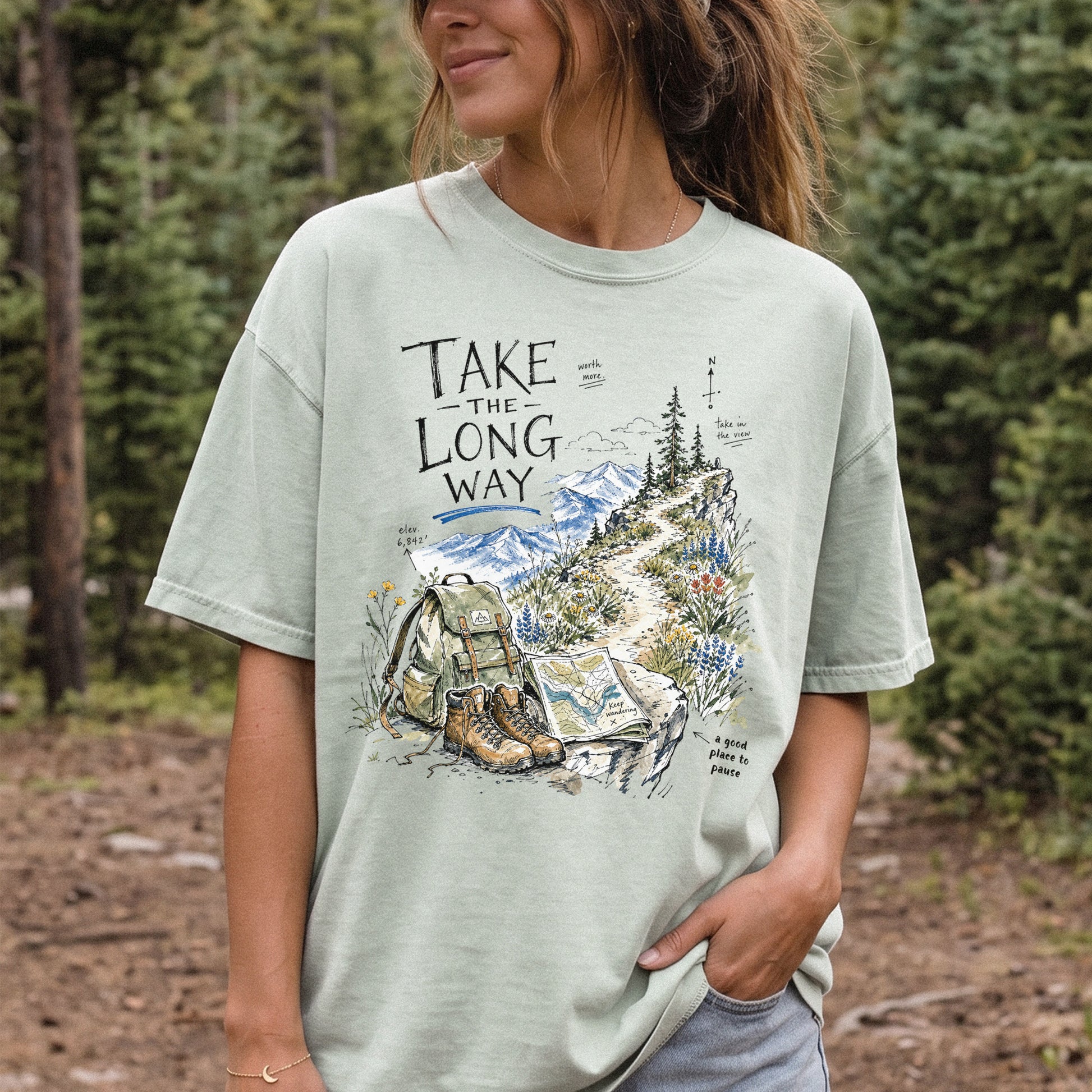 Take the Long Way Comfort Colors Shirt – Watercolor Hiking T-Shirt