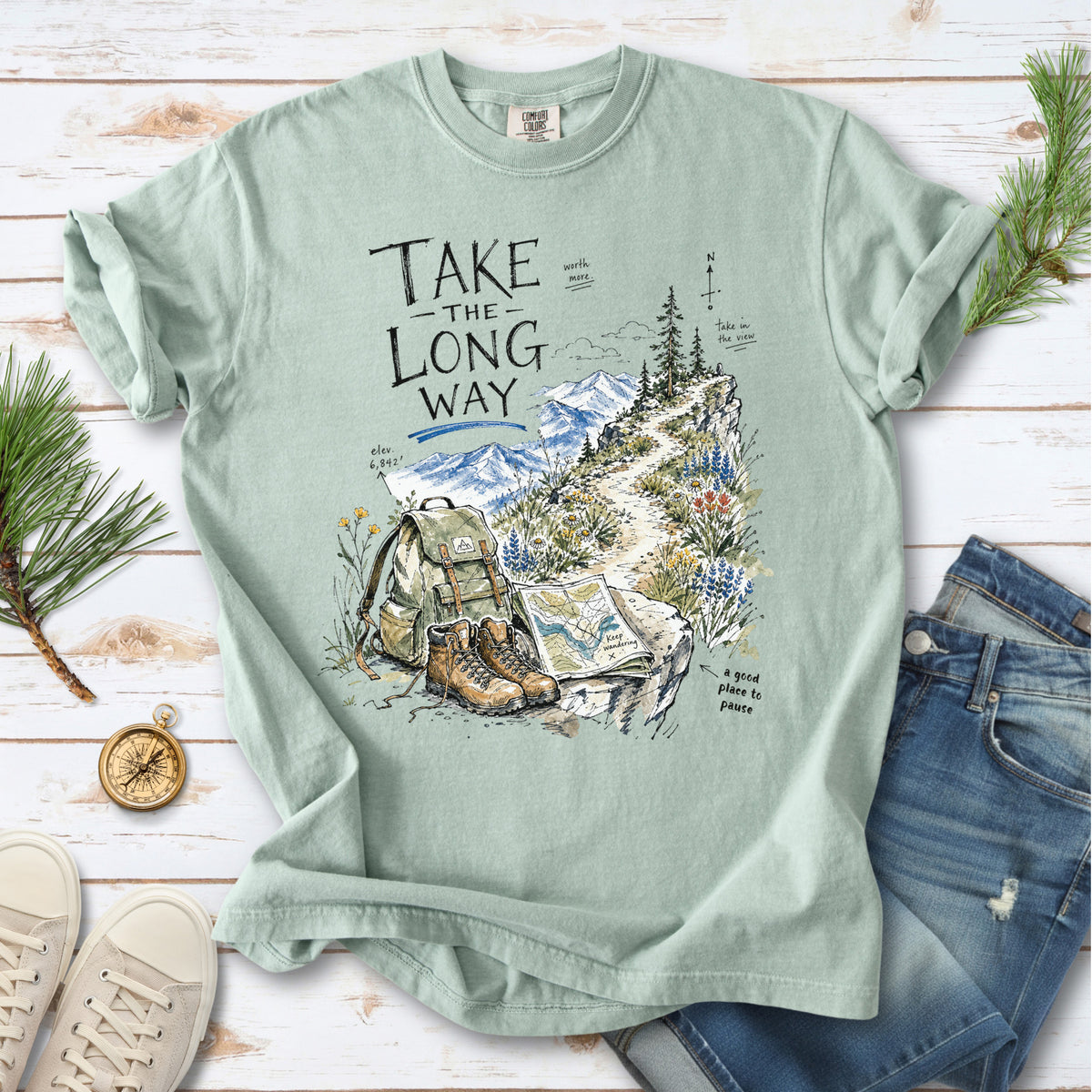 Take the Long Way Comfort Colors Shirt – Watercolor Hiking T-Shirt