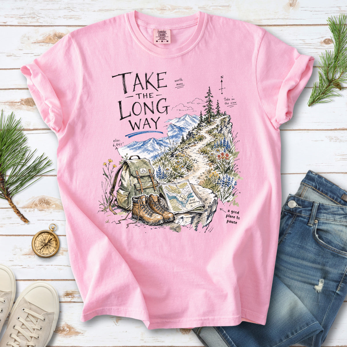 Take the Long Way Comfort Colors Shirt – Watercolor Hiking T-Shirt