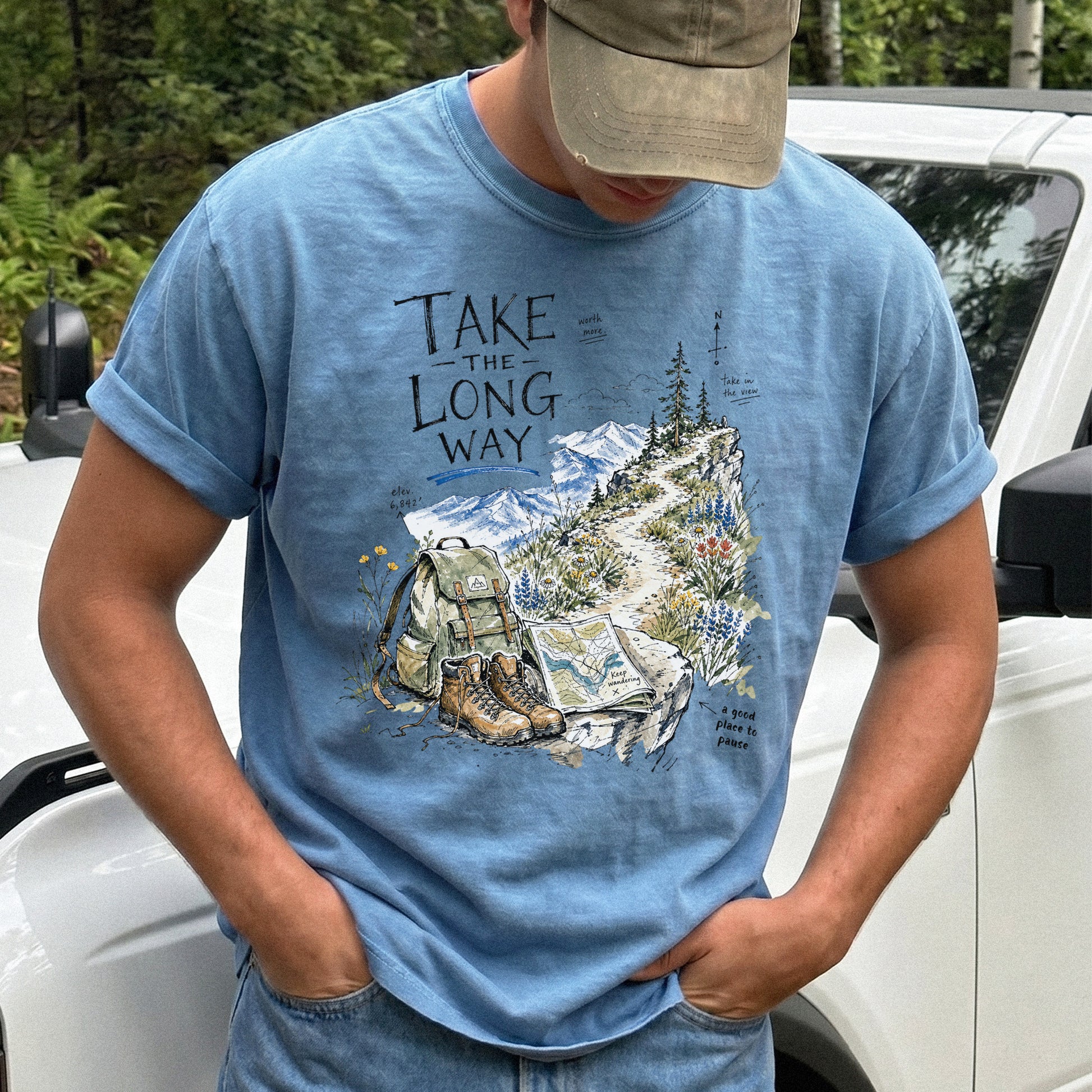 Take the Long Way Comfort Colors Shirt – Watercolor Hiking T-Shirt