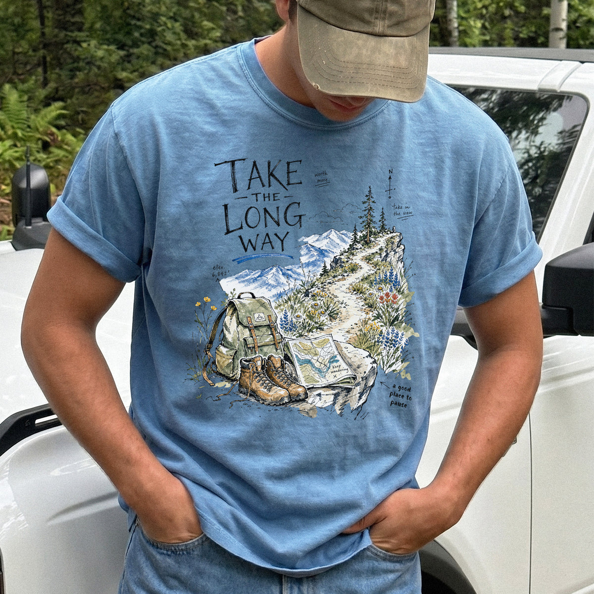 Take the Long Way Comfort Colors Shirt – Watercolor Hiking T-Shirt