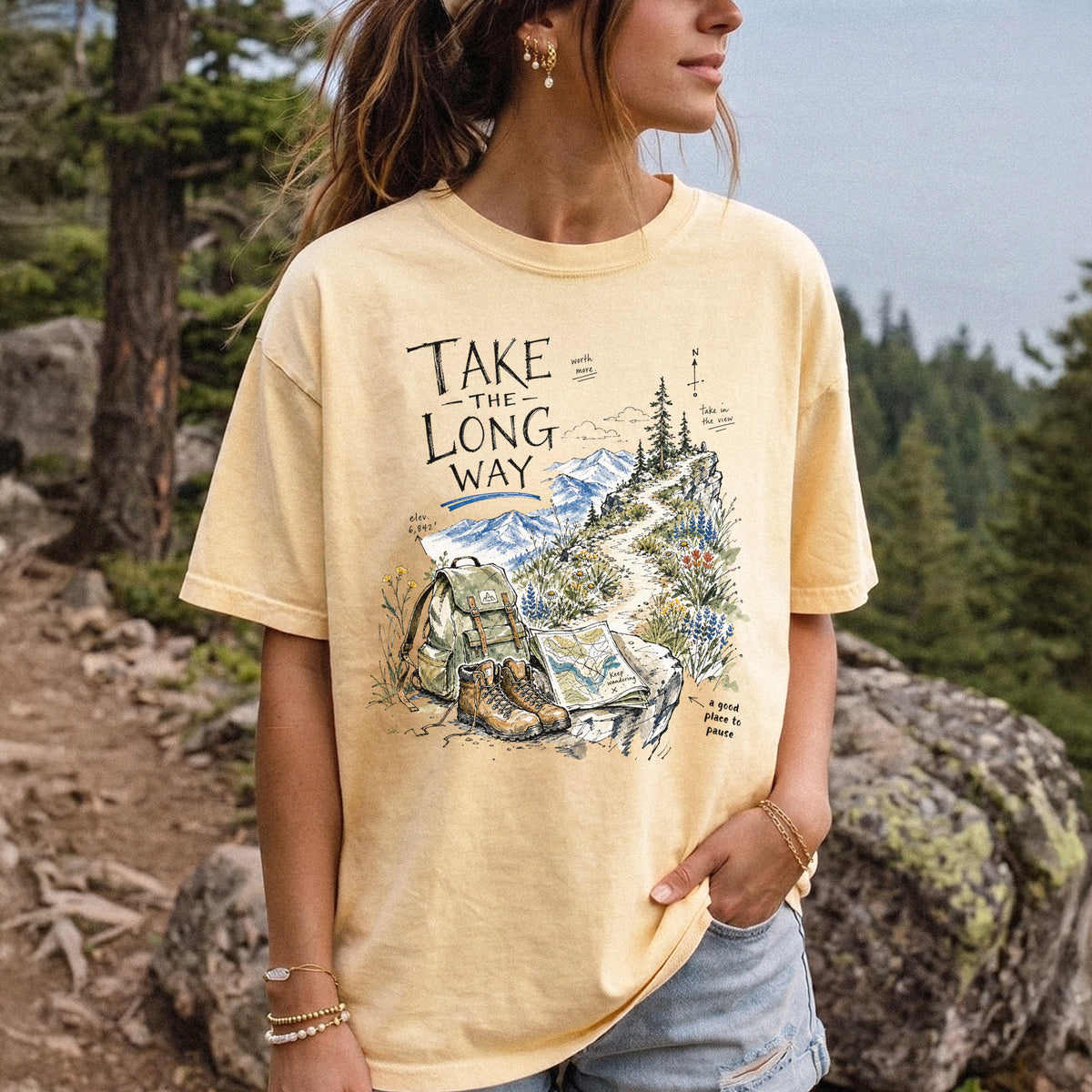 Take the Long Way Comfort Colors Shirt – Watercolor Hiking T-Shirt