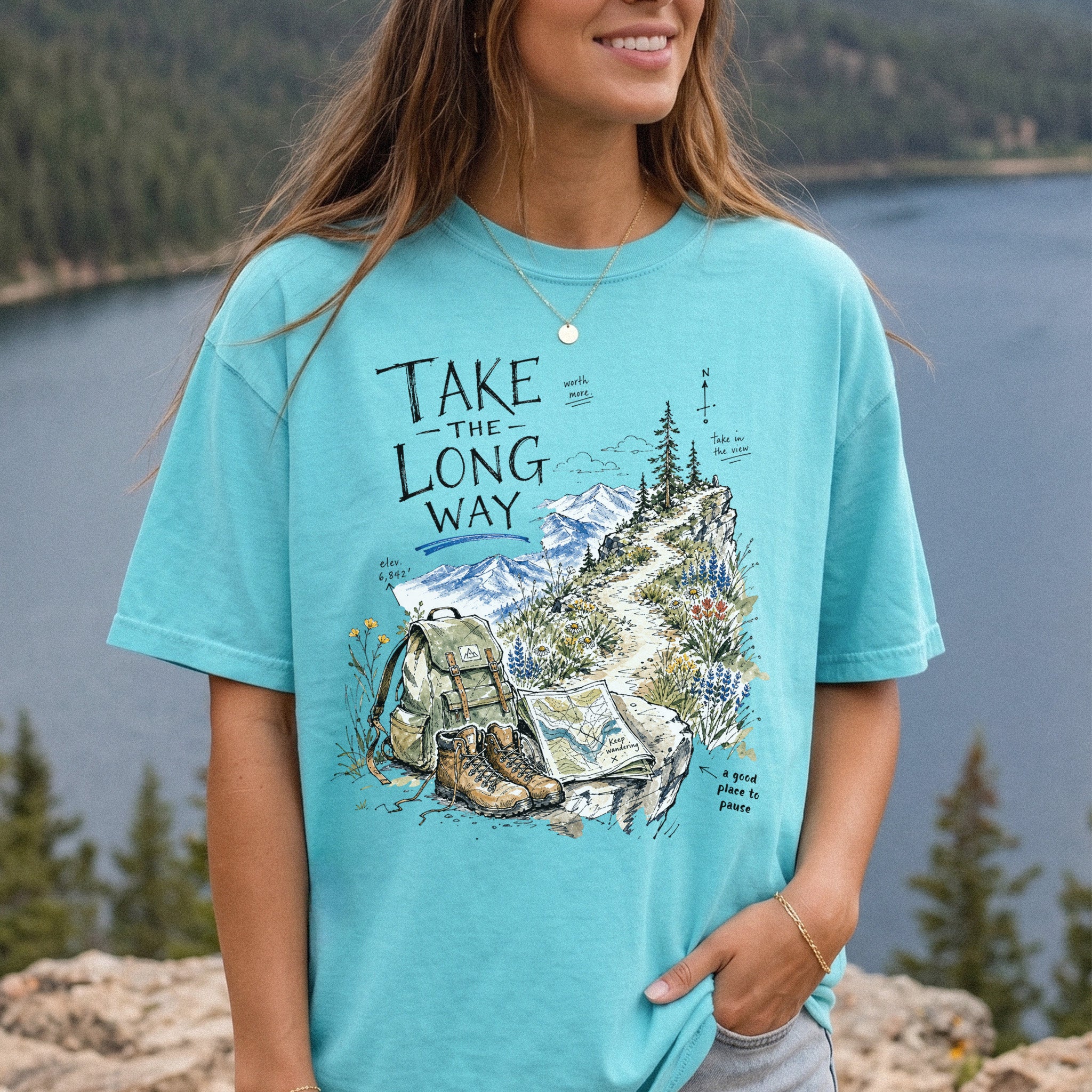 Take the Long Way Comfort Colors Shirt – Watercolor Hiking T-Shirt