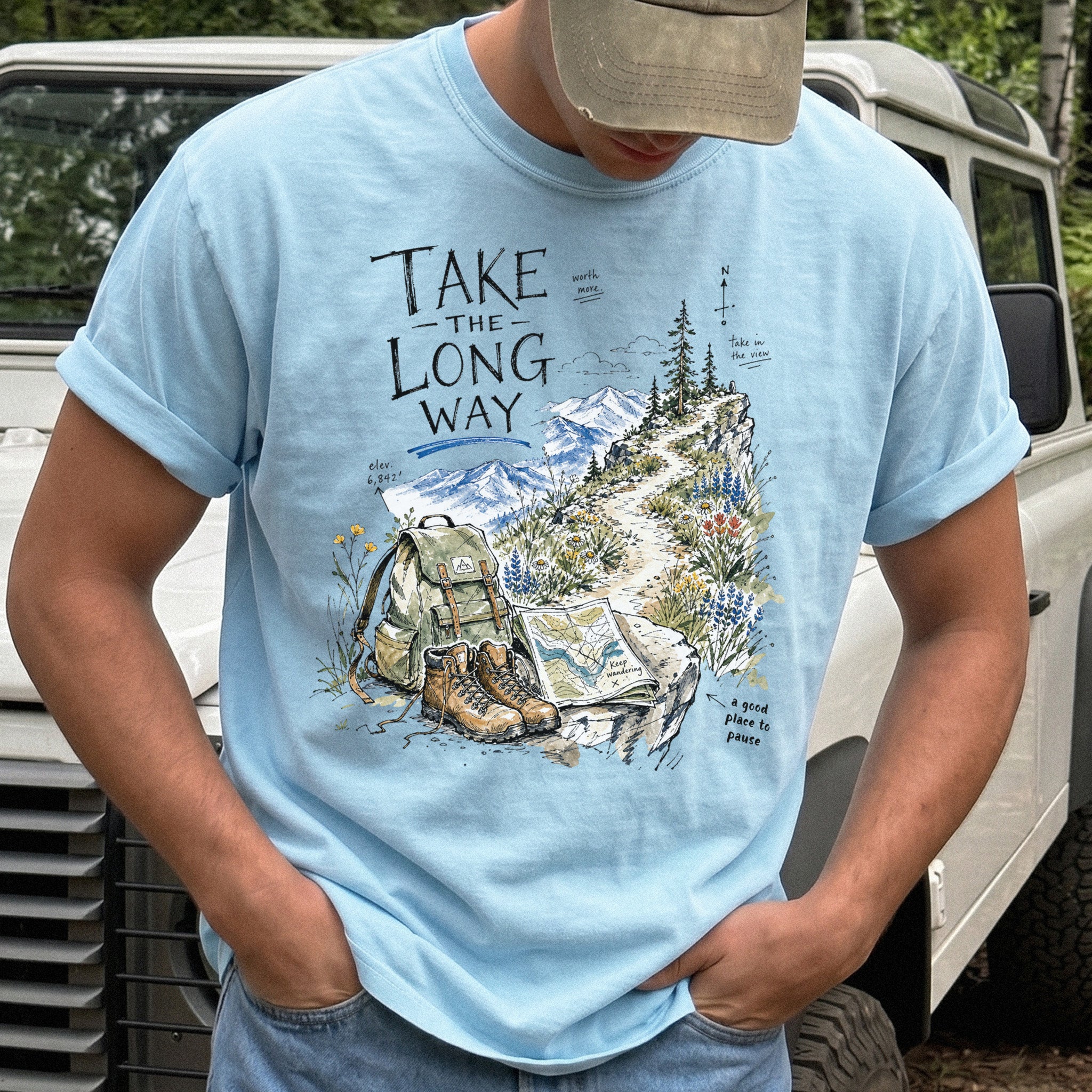 Take the Long Way Comfort Colors Shirt – Watercolor Hiking T-Shirt