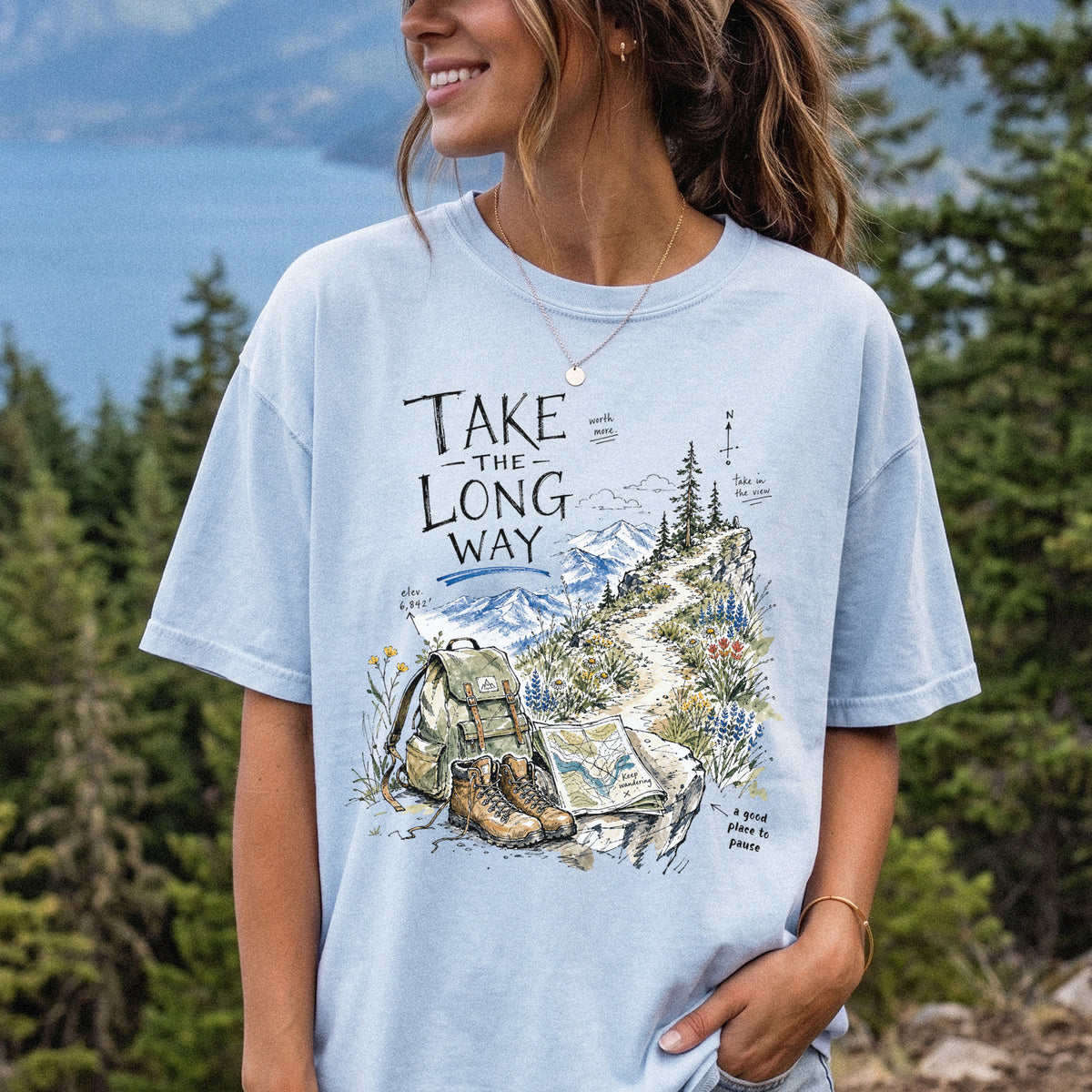 Take the Long Way Comfort Colors Shirt – Watercolor Hiking T-Shirt