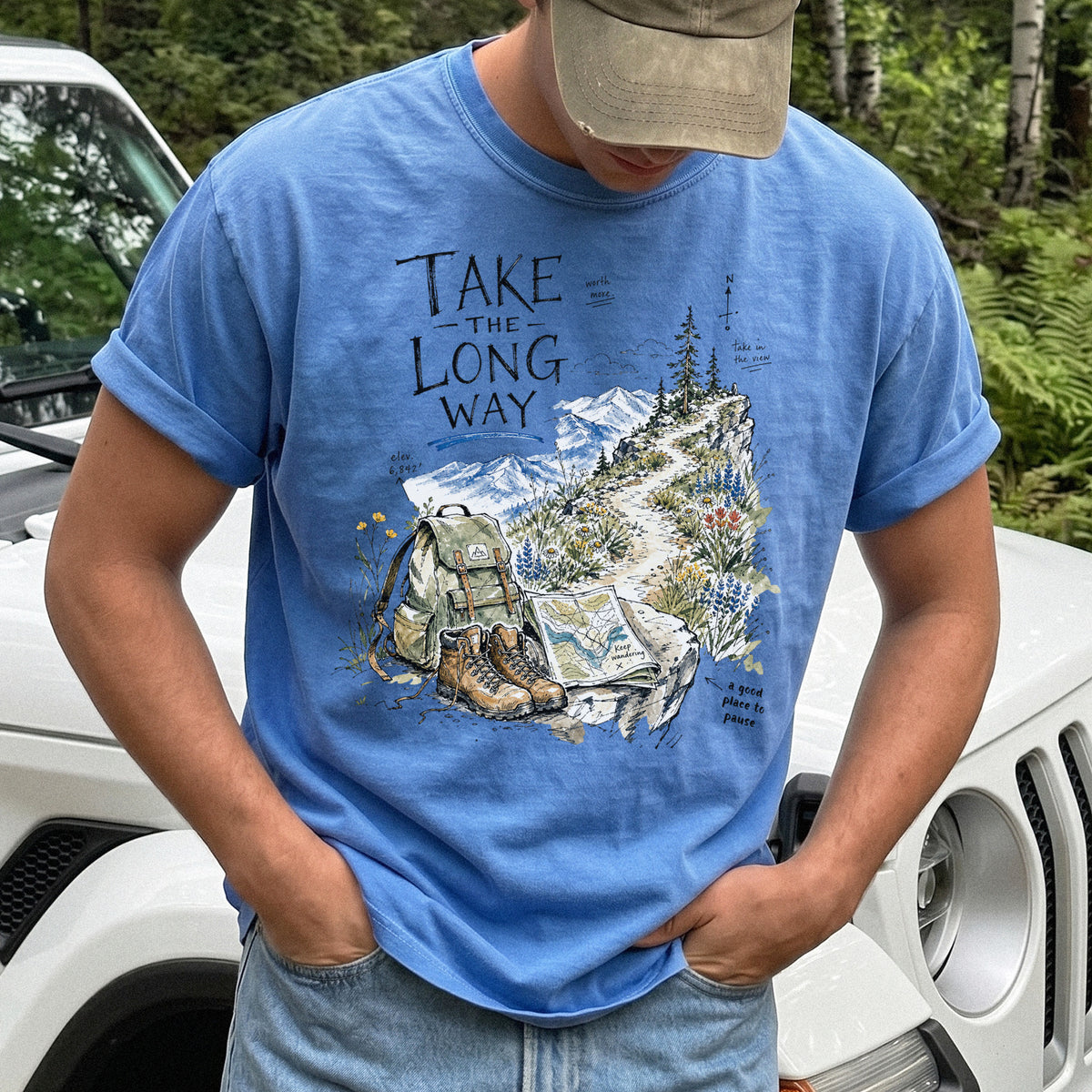 Take the Long Way Comfort Colors Shirt – Watercolor Hiking T-Shirt