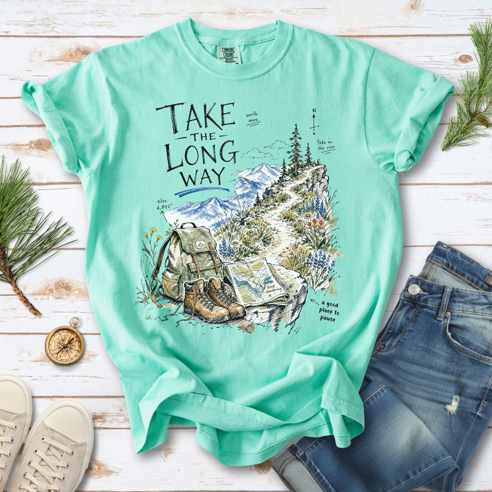 Take the Long Way Comfort Colors Shirt – Watercolor Hiking T-Shirt
