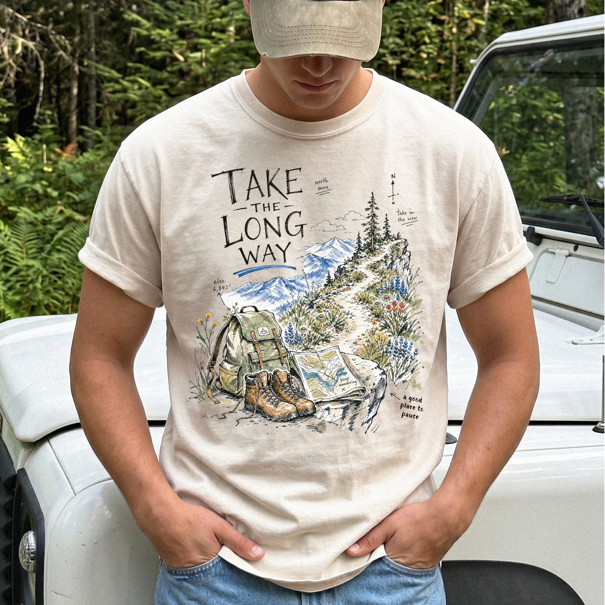Take the Long Way Comfort Colors Shirt – Watercolor Hiking T-Shirt