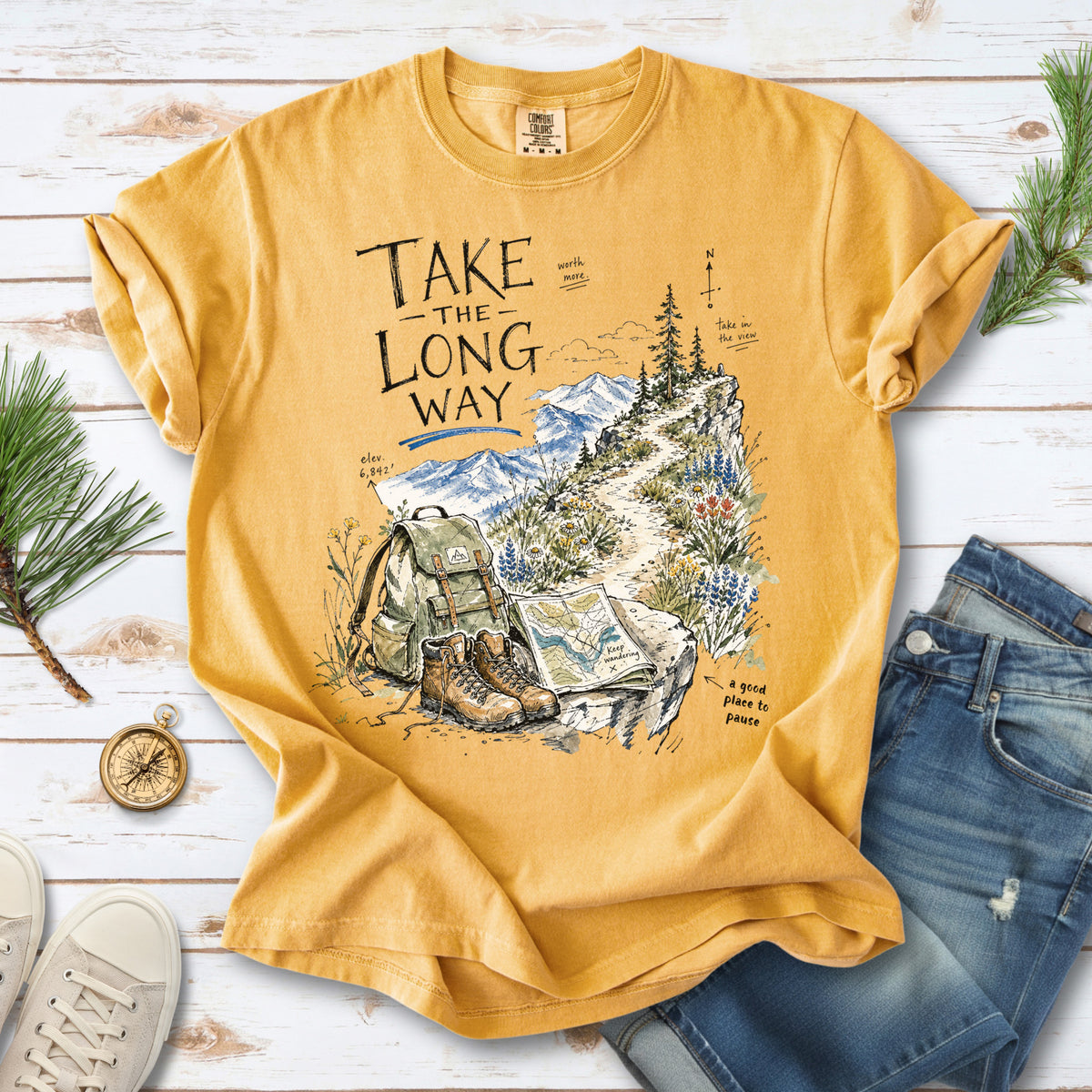 Take the Long Way Comfort Colors Shirt – Watercolor Hiking T-Shirt