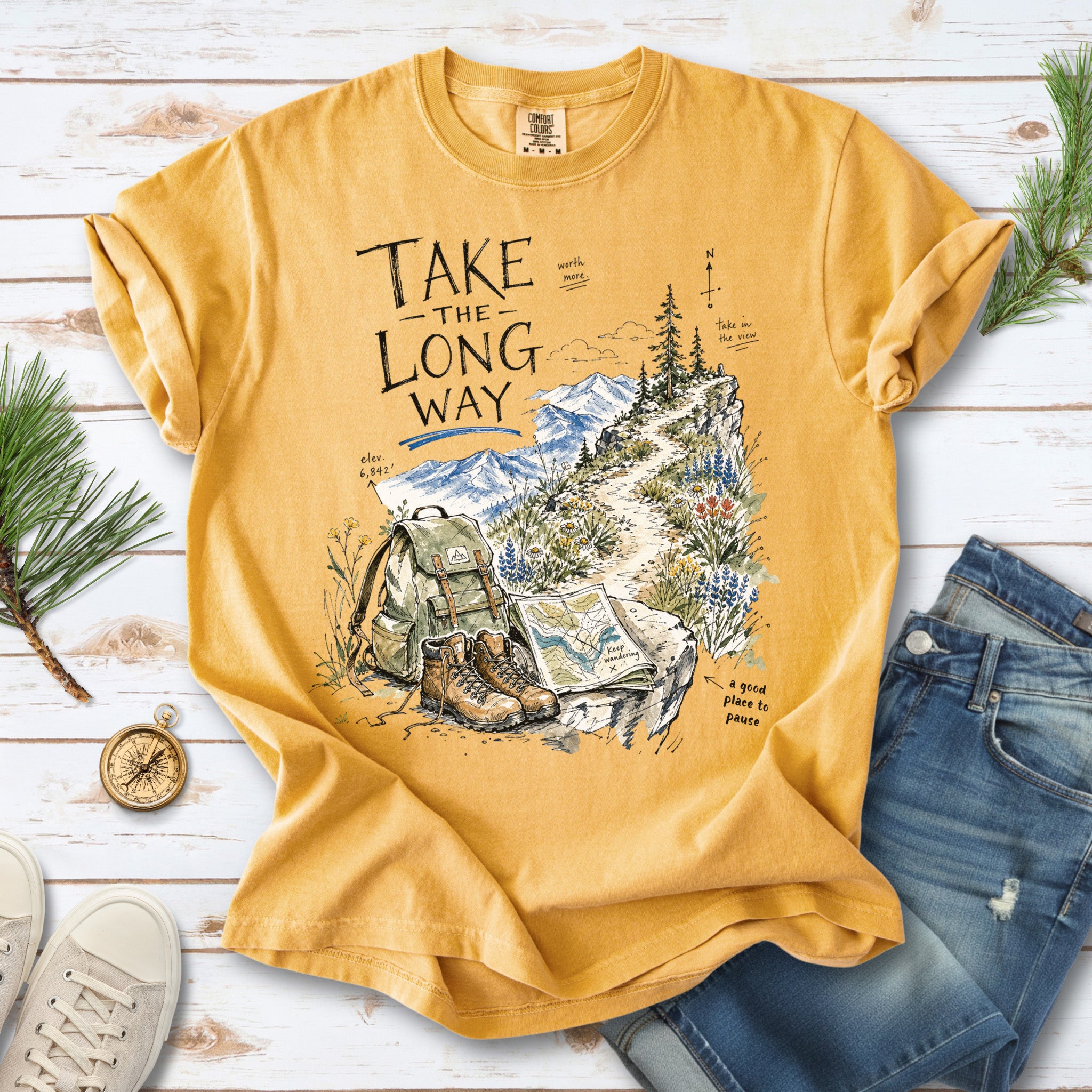 Take the Long Way Comfort Colors Shirt – Watercolor Hiking T-Shirt