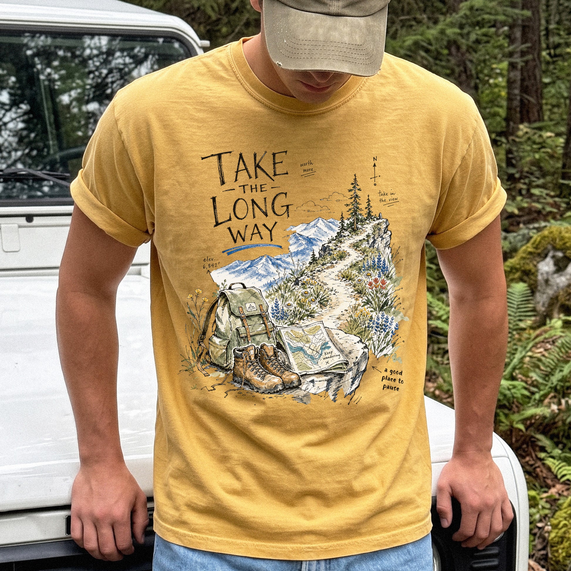 Take the Long Way Comfort Colors Shirt – Watercolor Hiking T-Shirt