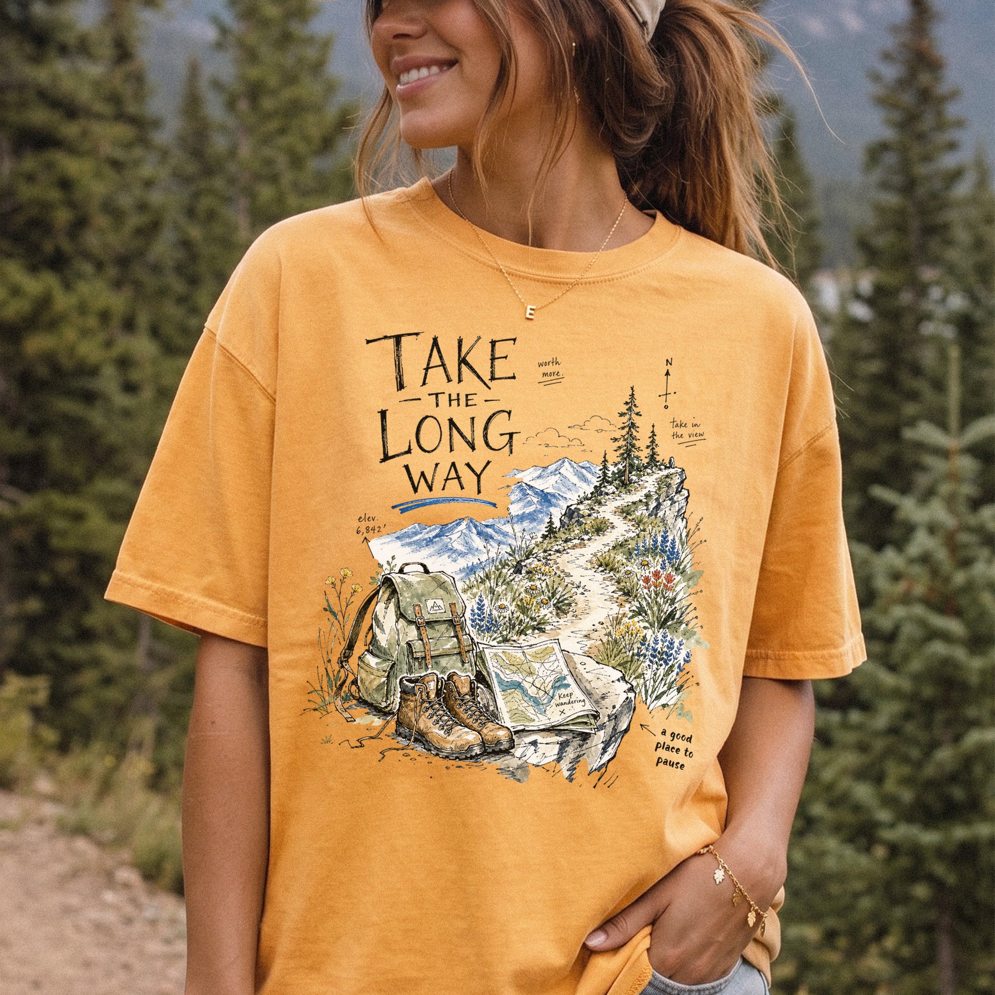 Take the Long Way Comfort Colors Shirt – Watercolor Hiking T-Shirt