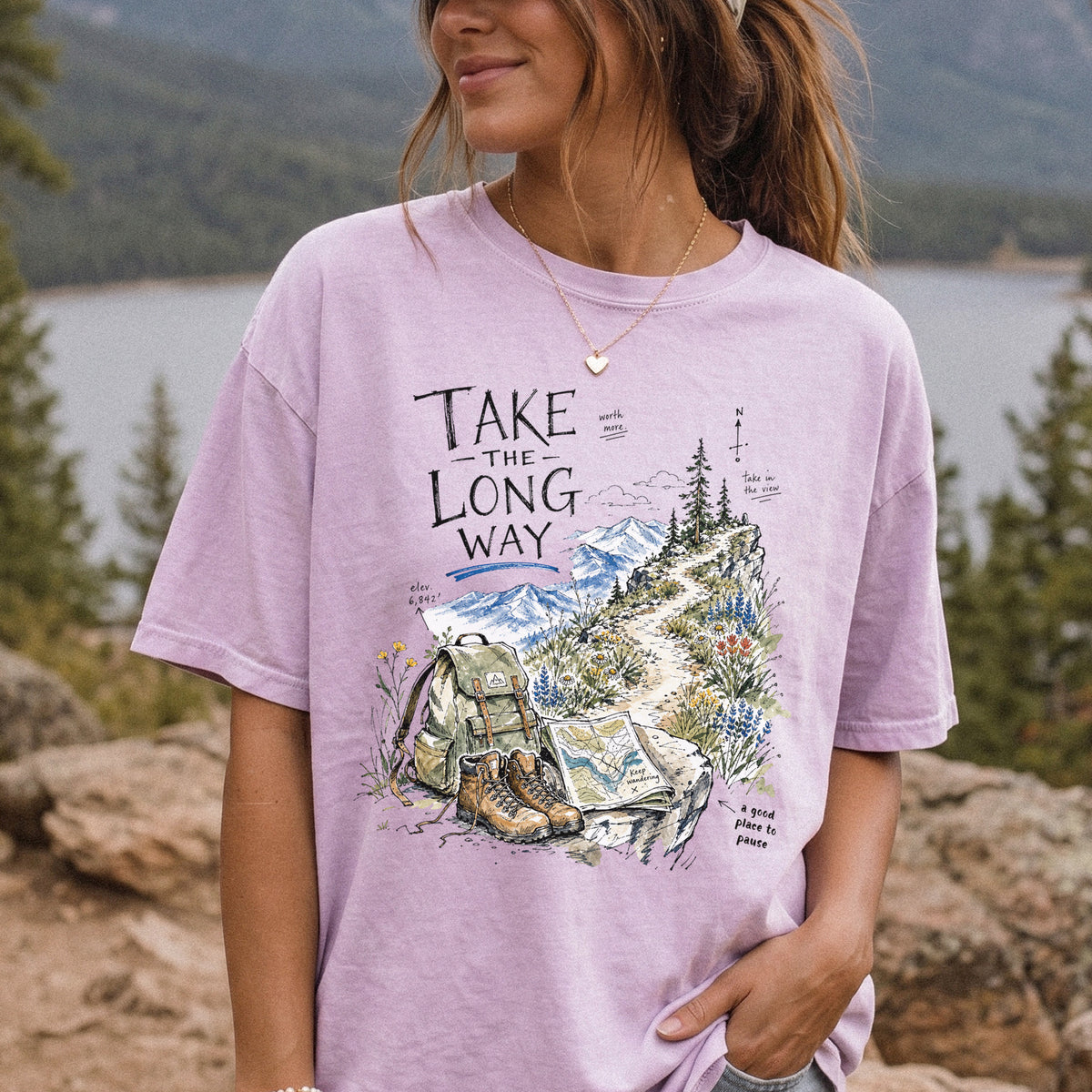 Take the Long Way Comfort Colors Shirt – Watercolor Hiking T-Shirt