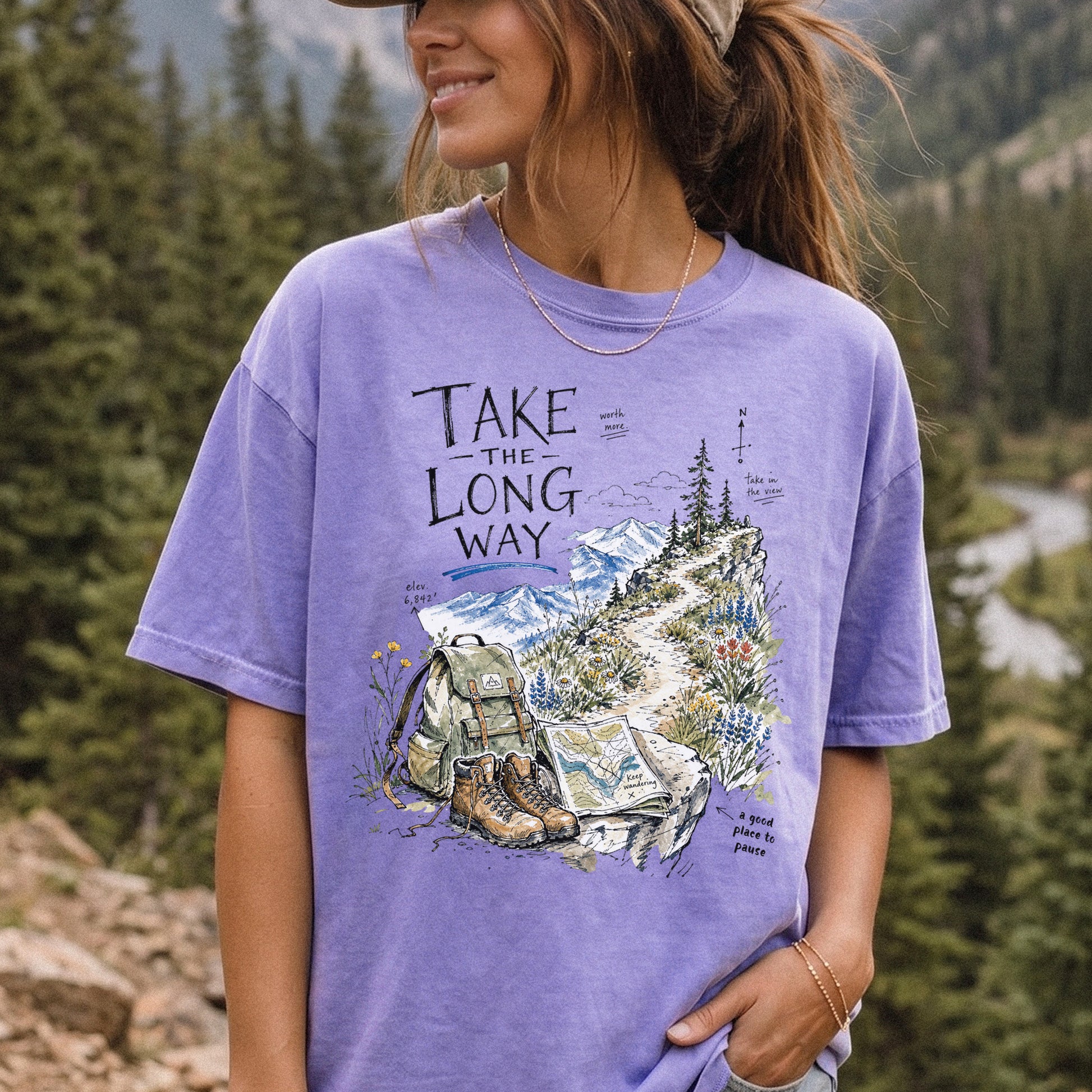 Take the Long Way Comfort Colors Shirt – Watercolor Hiking T-Shirt