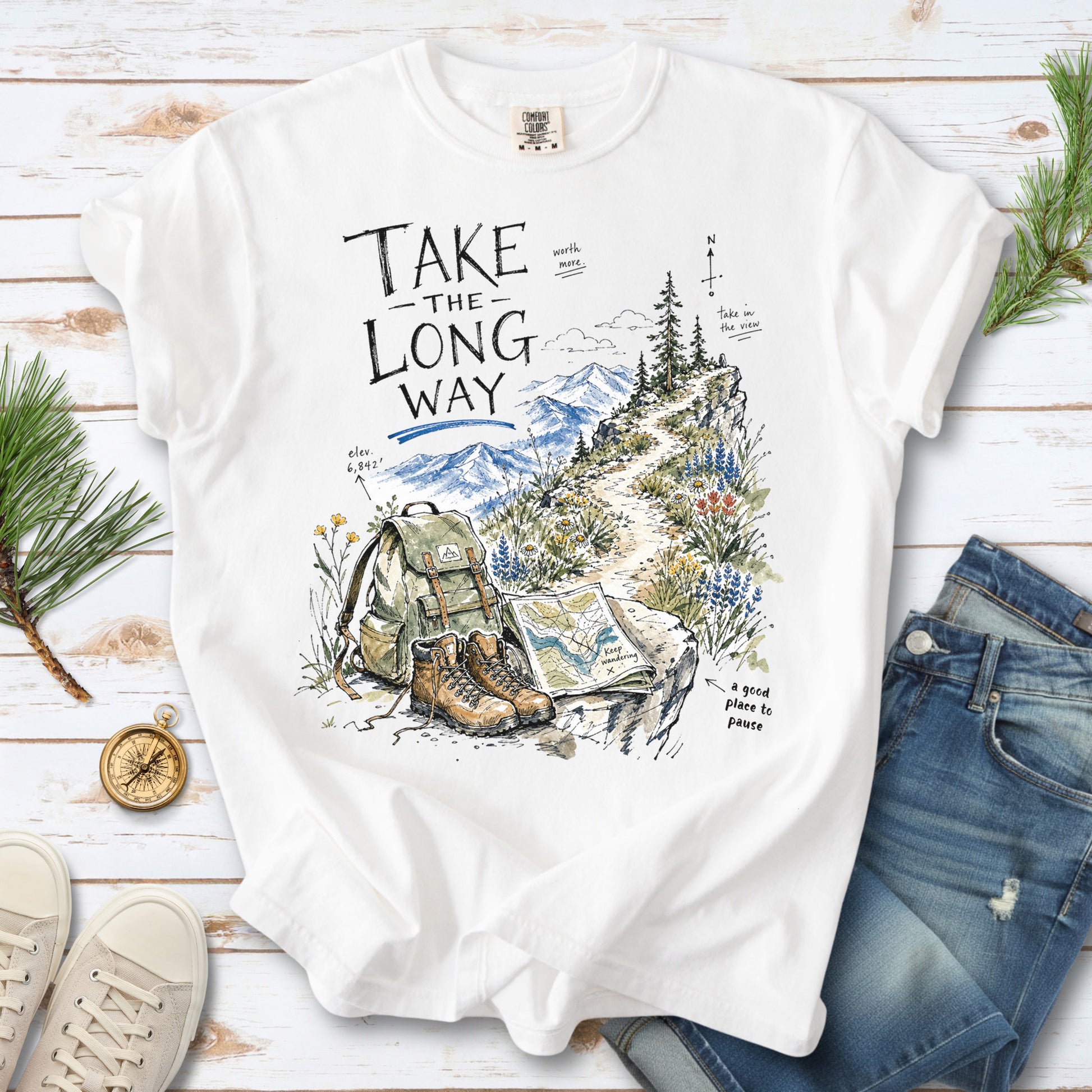 Take the Long Way Comfort Colors Shirt – Watercolor Hiking T-Shirt