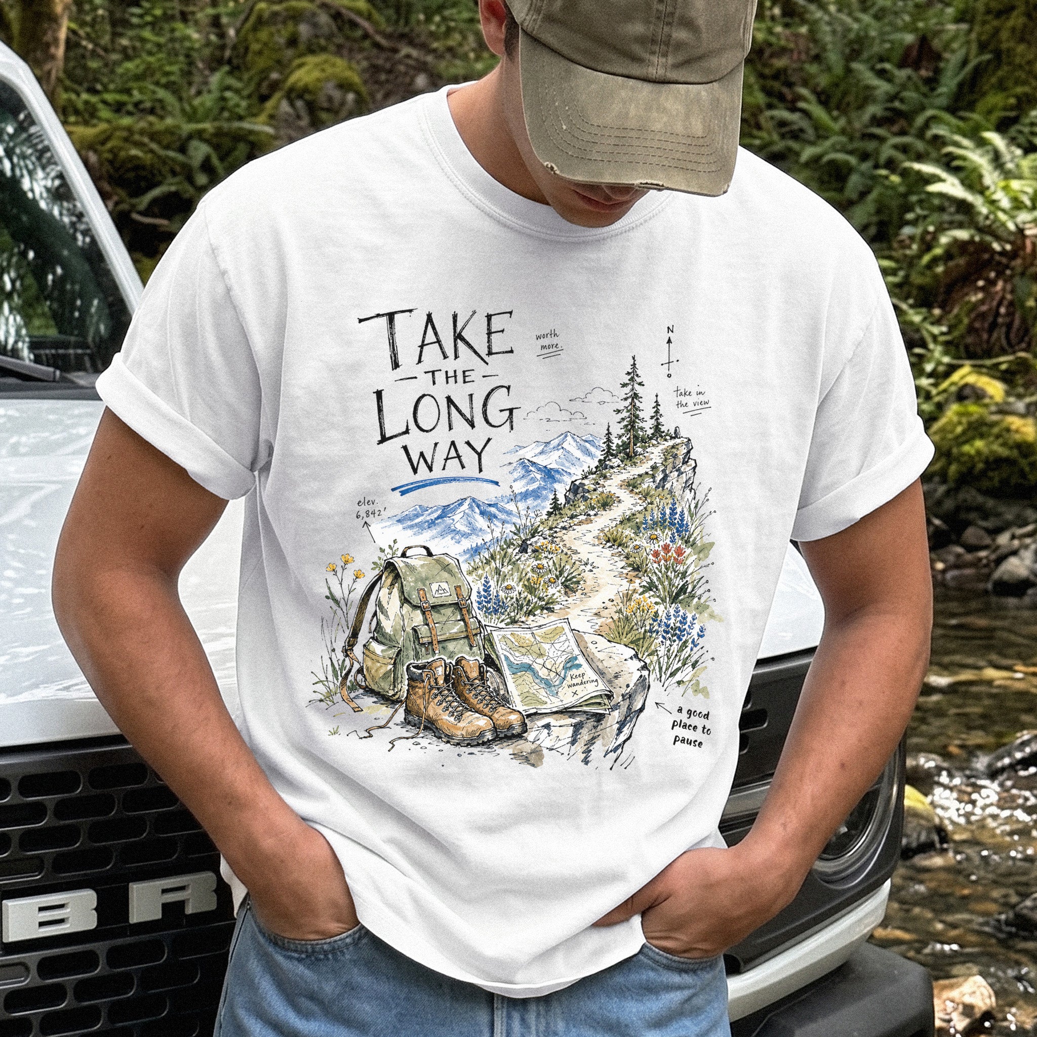 Take the Long Way Comfort Colors Shirt – Watercolor Hiking T-Shirt