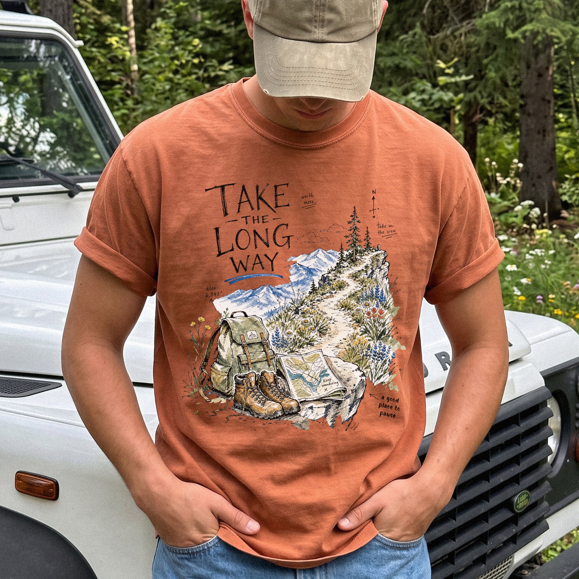 Take the Long Way Comfort Colors Shirt – Watercolor Hiking T-Shirt