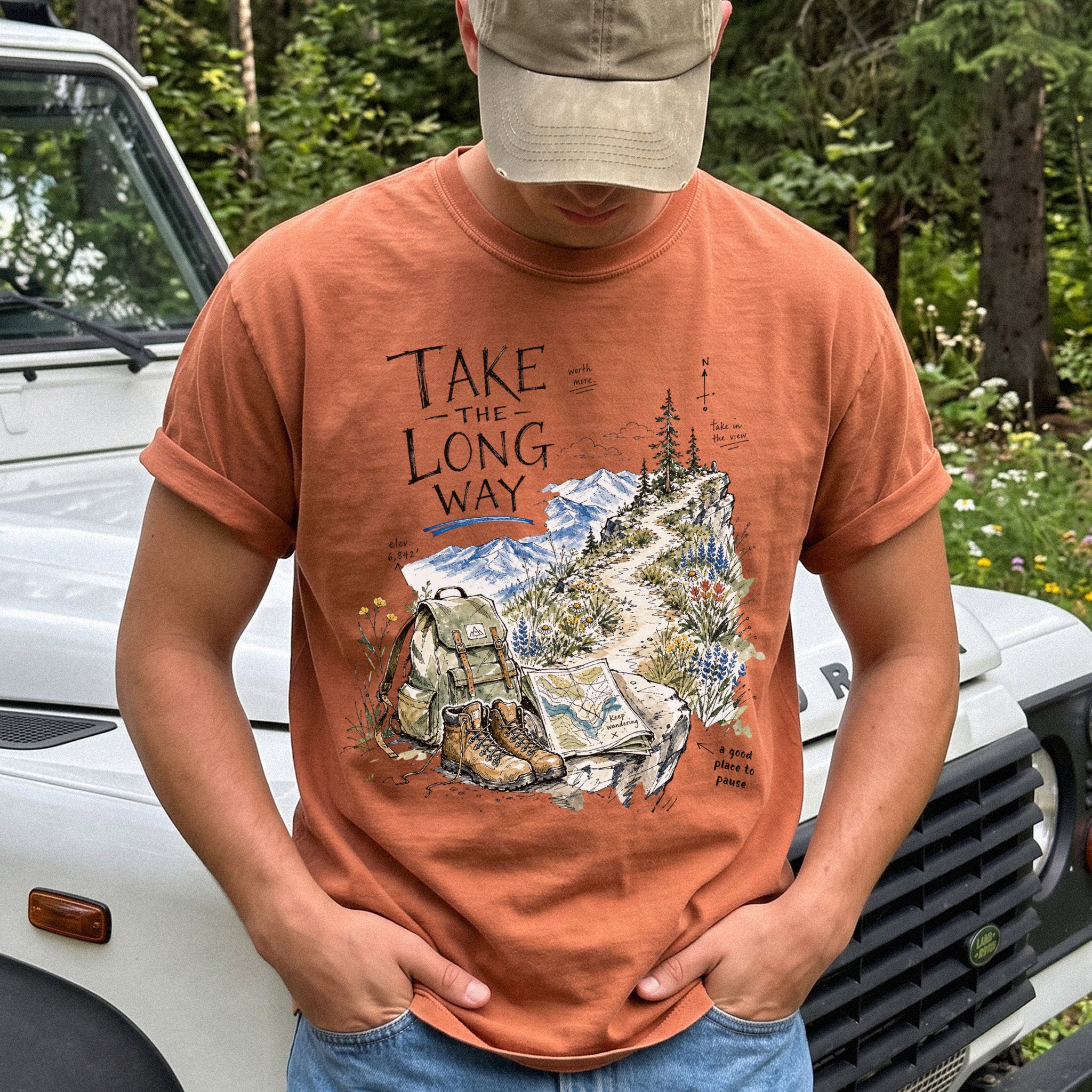 Take the Long Way Comfort Colors Shirt – Watercolor Hiking T-Shirt