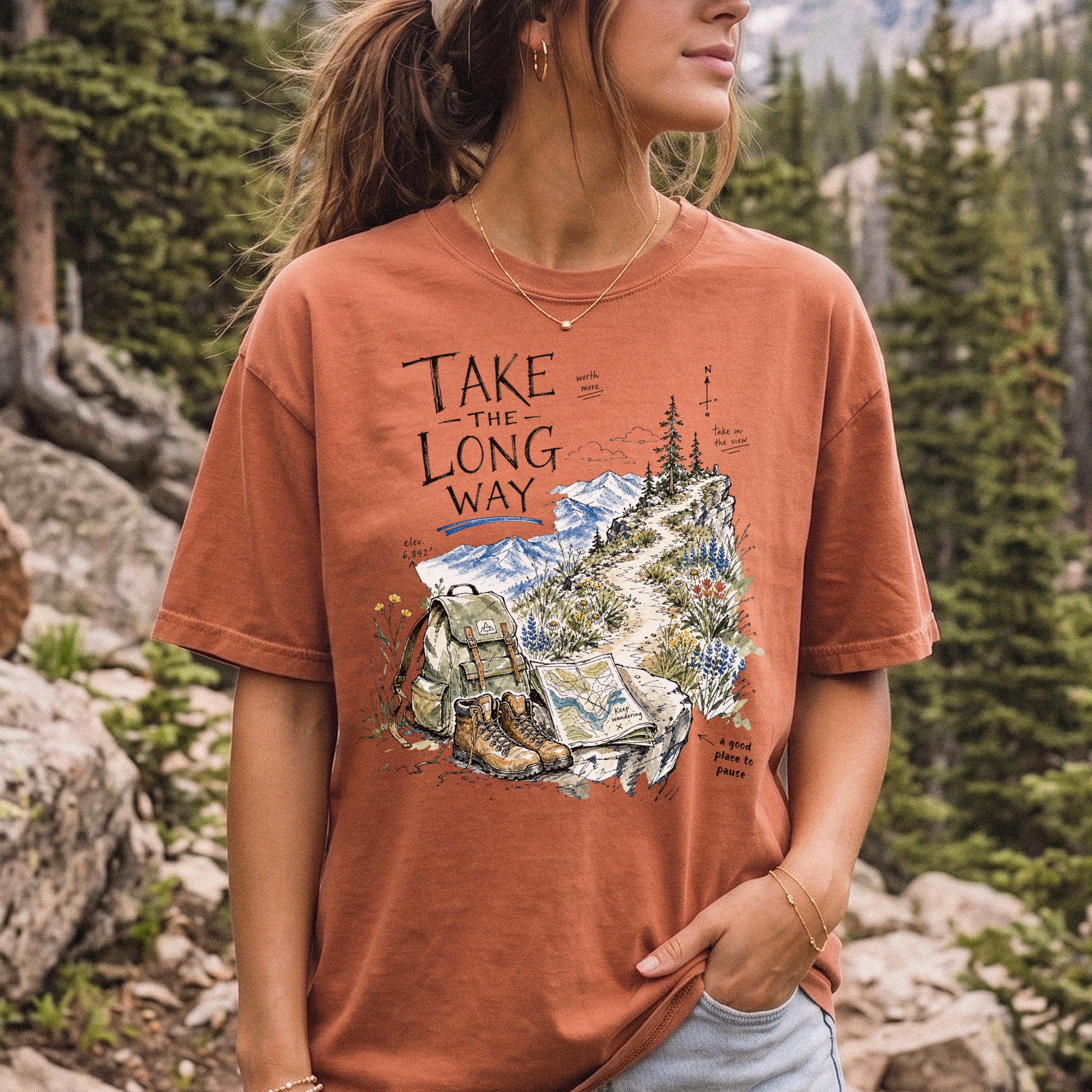 Take the Long Way Comfort Colors Shirt – Watercolor Hiking T-Shirt