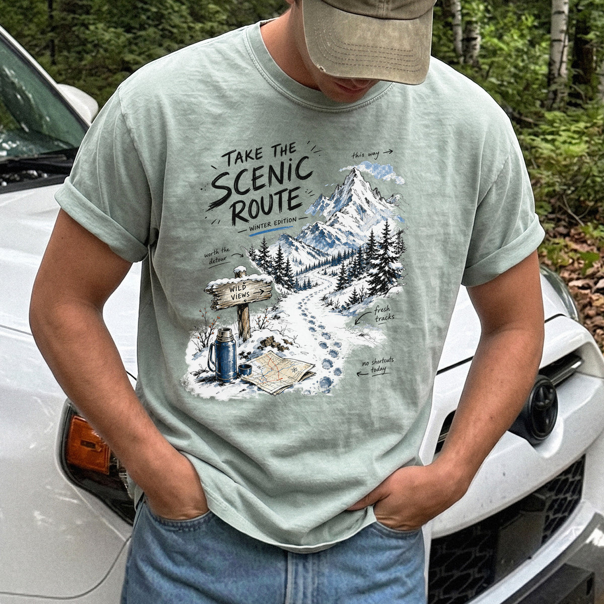Take the Scenic Route Winter Edition Comfort Colors Shirt – Scenic Hiking Tee
