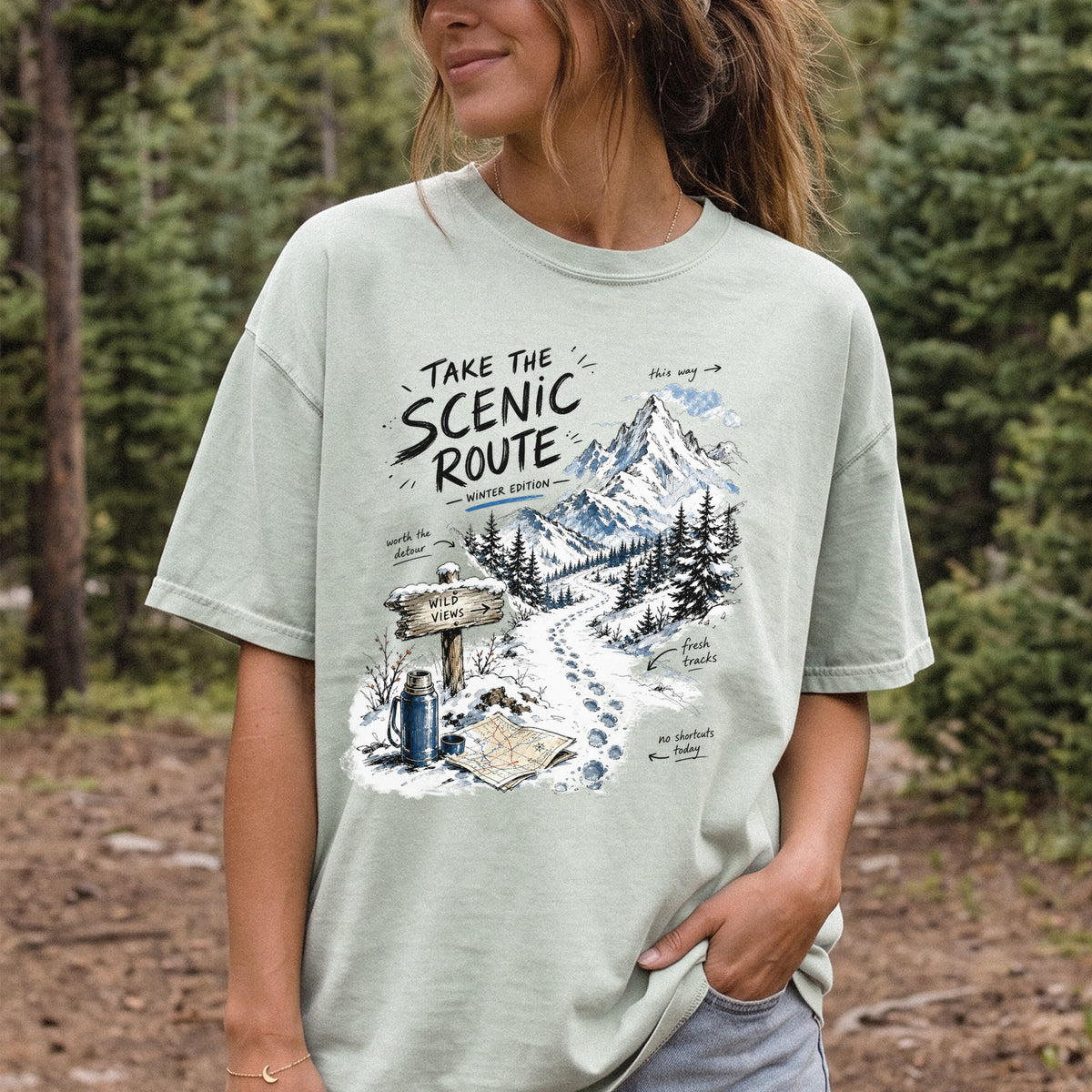 Take the Scenic Route Winter Edition Comfort Colors Shirt – Scenic Hiking Tee