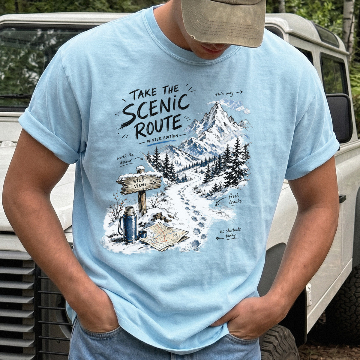 Take the Scenic Route Winter Edition Comfort Colors Shirt – Scenic Hiking Tee