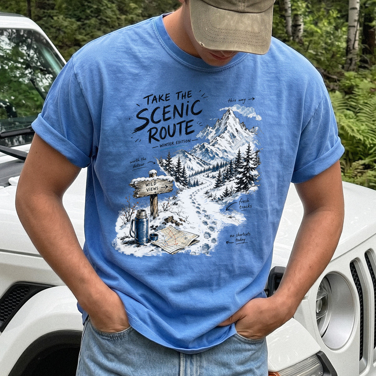 Take the Scenic Route Winter Edition Comfort Colors Shirt – Scenic Hiking Tee