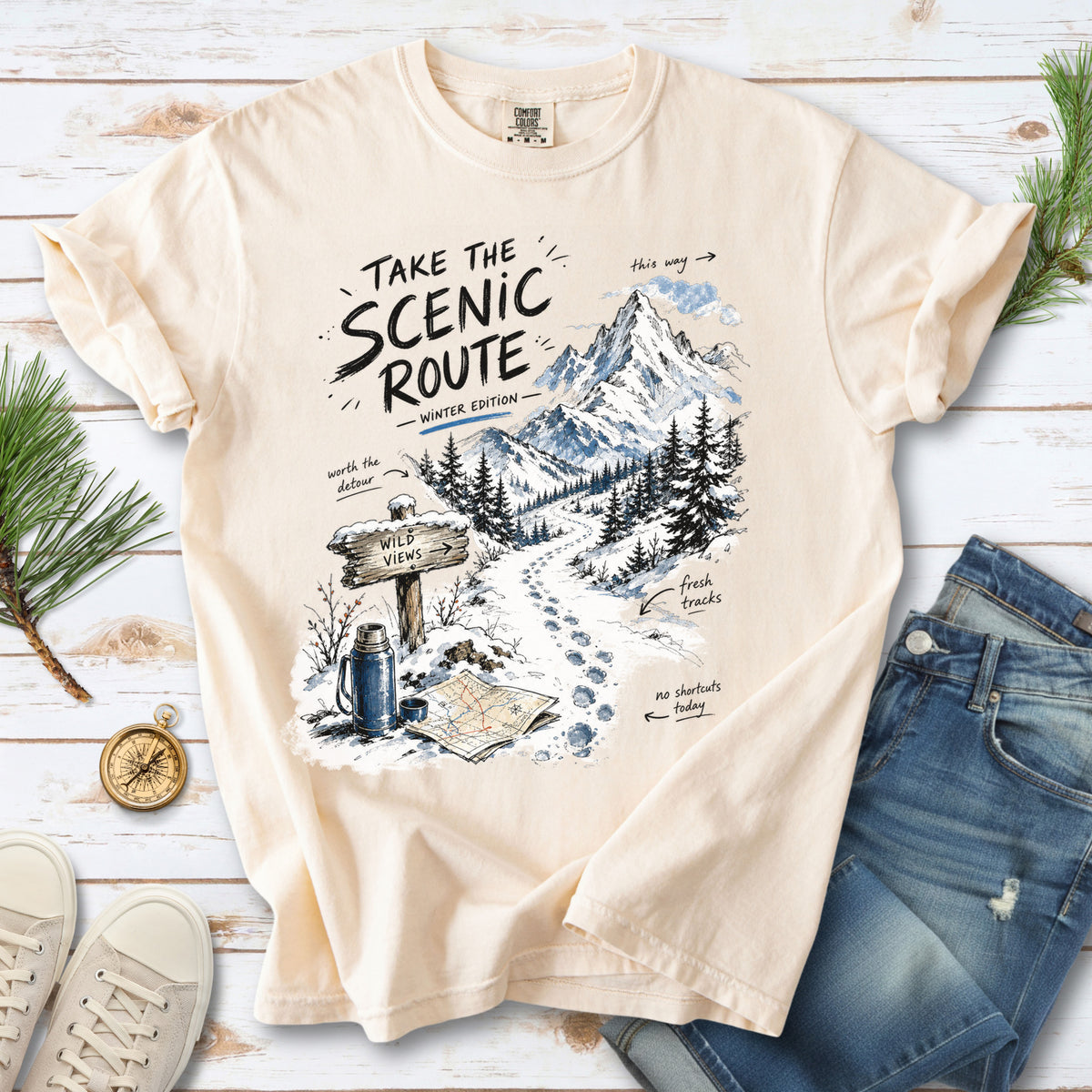 Take the Scenic Route Winter Edition Comfort Colors Shirt – Scenic Hiking Tee