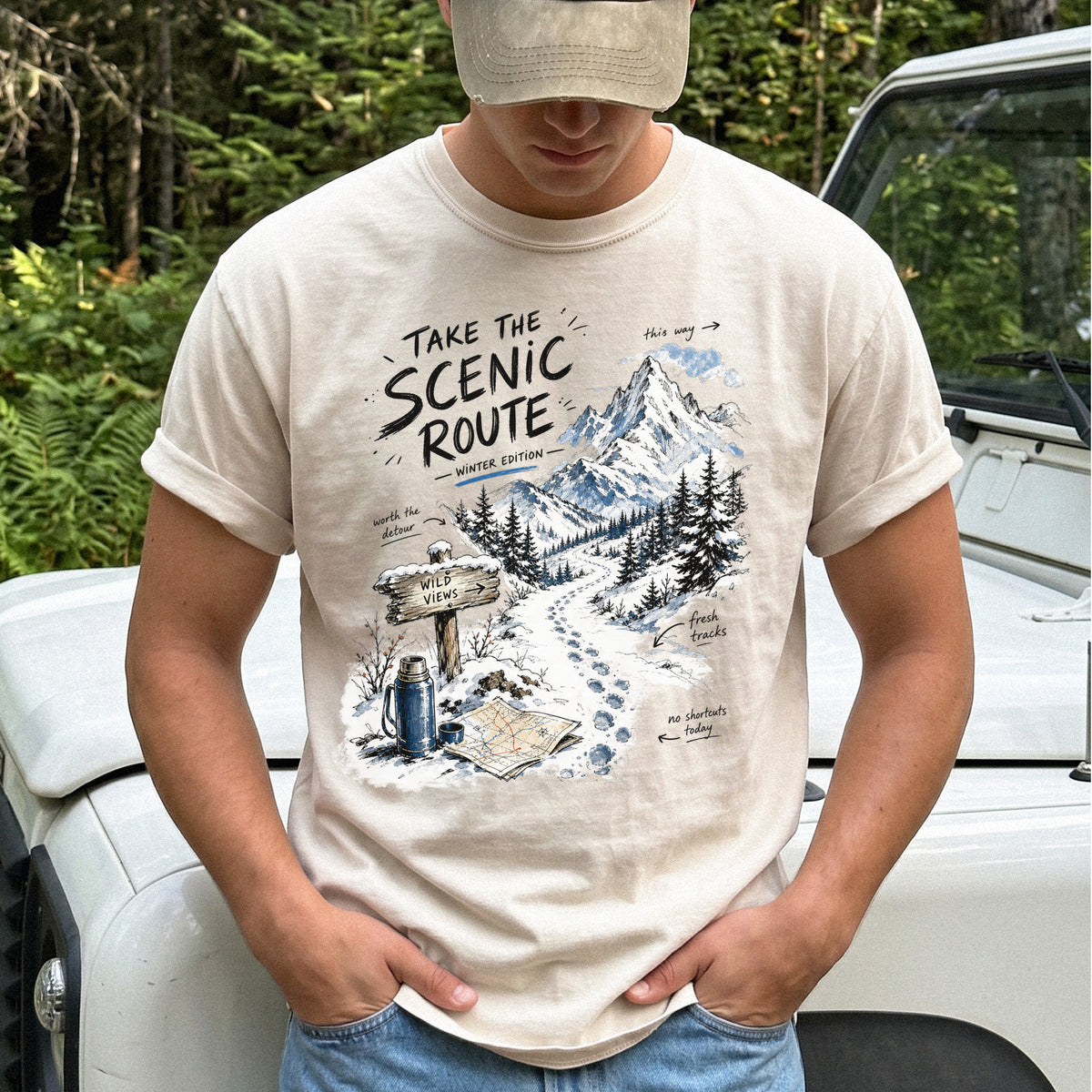 Take the Scenic Route Winter Edition Comfort Colors Shirt – Scenic Hiking Tee