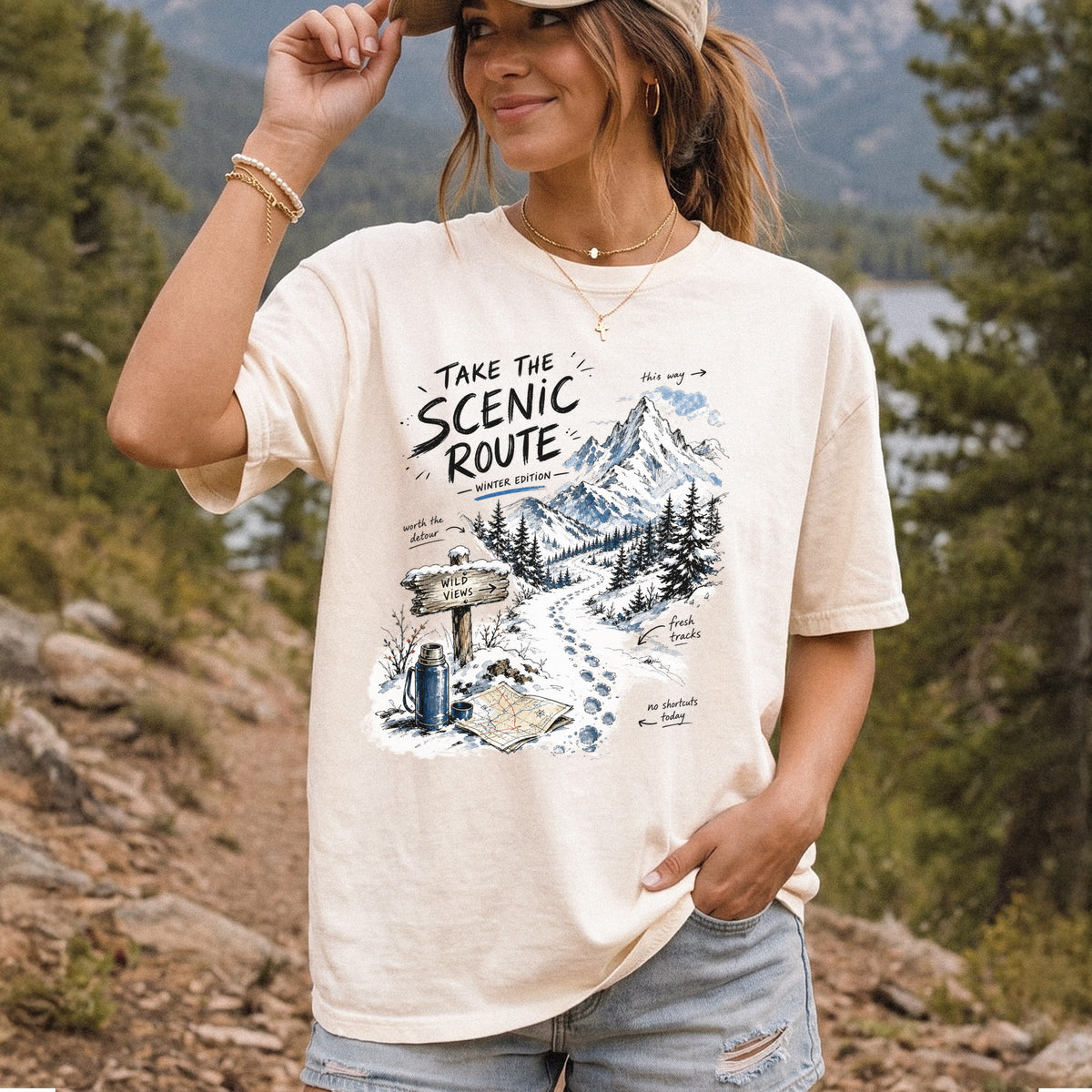 Take the Scenic Route Winter Edition Comfort Colors Shirt – Scenic Hiking Tee