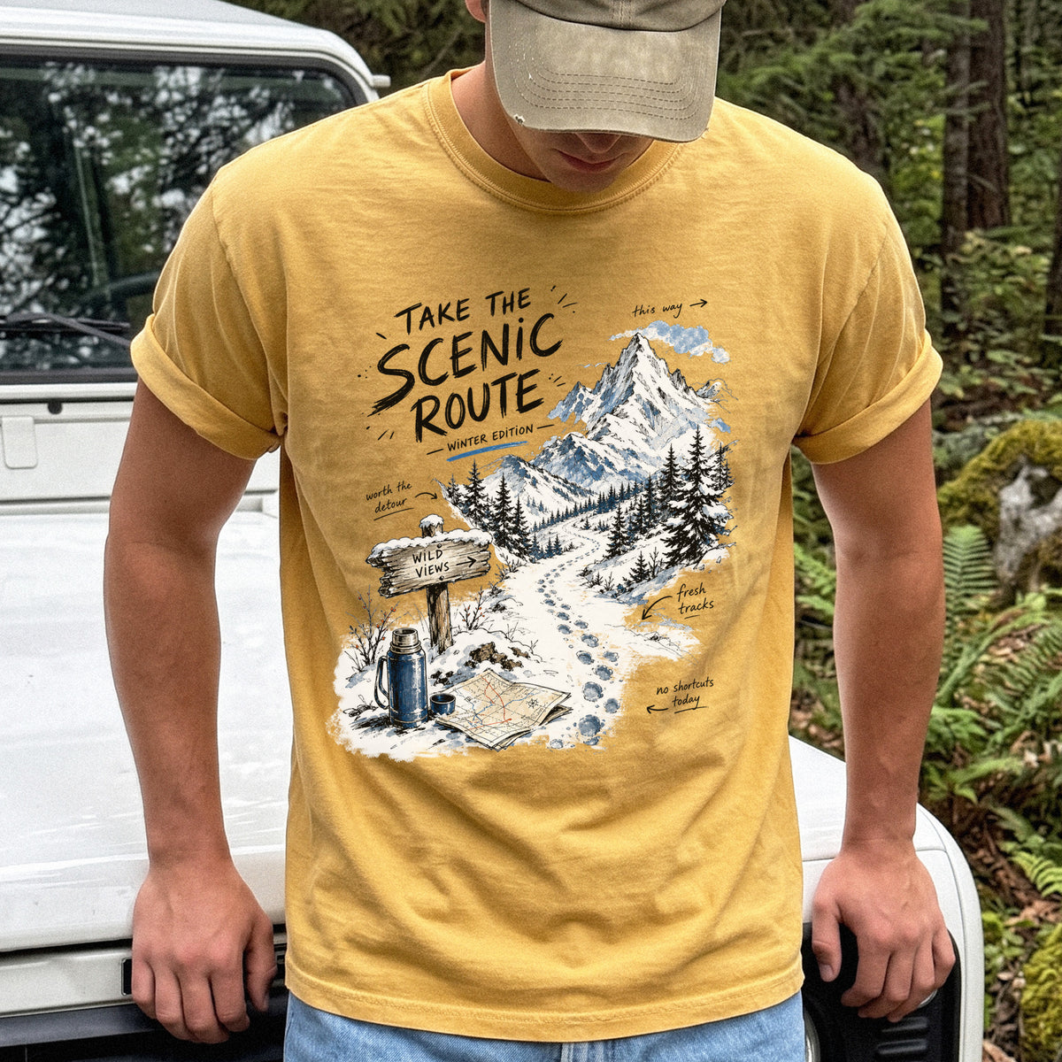 Take the Scenic Route Winter Edition Comfort Colors Shirt – Scenic Hiking Tee