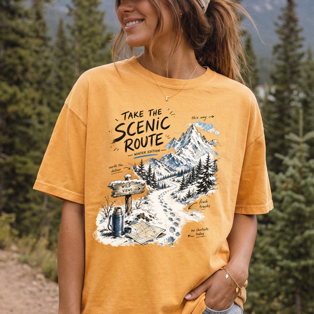 Take the Scenic Route Winter Edition Comfort Colors Shirt – Scenic Hiking Tee