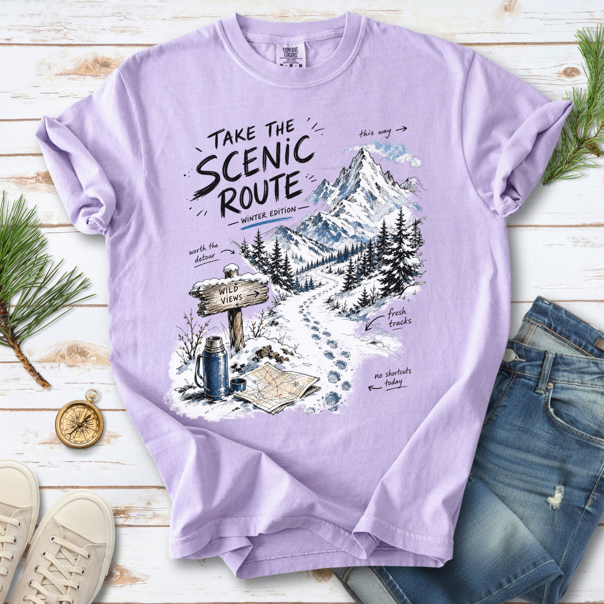 Take the Scenic Route Winter Edition Comfort Colors Shirt – Scenic Hiking Tee