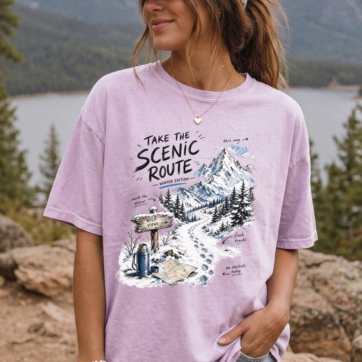 Take the Scenic Route Winter Edition Comfort Colors Shirt – Scenic Hiking Tee
