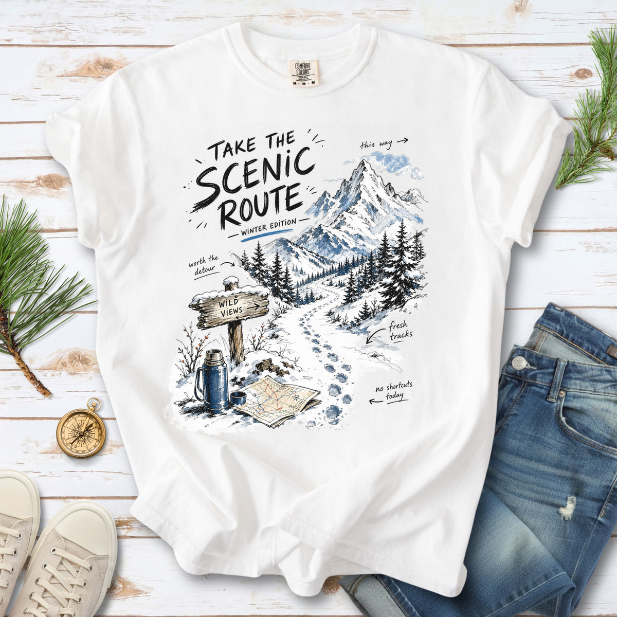 Take the Scenic Route Winter Edition Comfort Colors Shirt – Scenic Hiking Tee