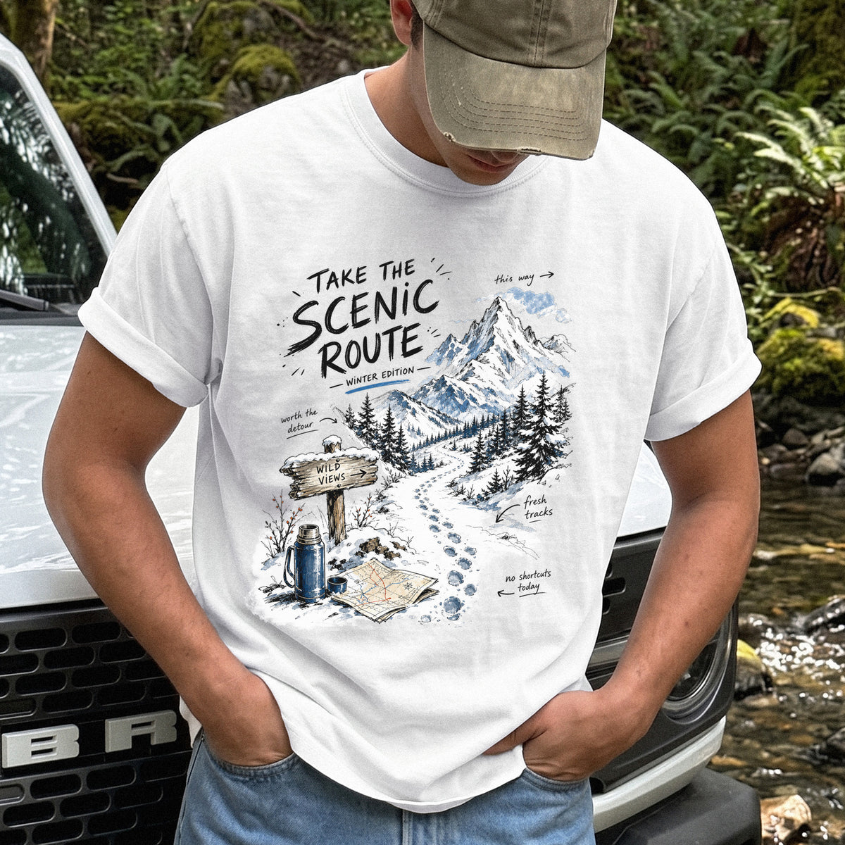 Take the Scenic Route Winter Edition Comfort Colors Shirt – Scenic Hiking Tee