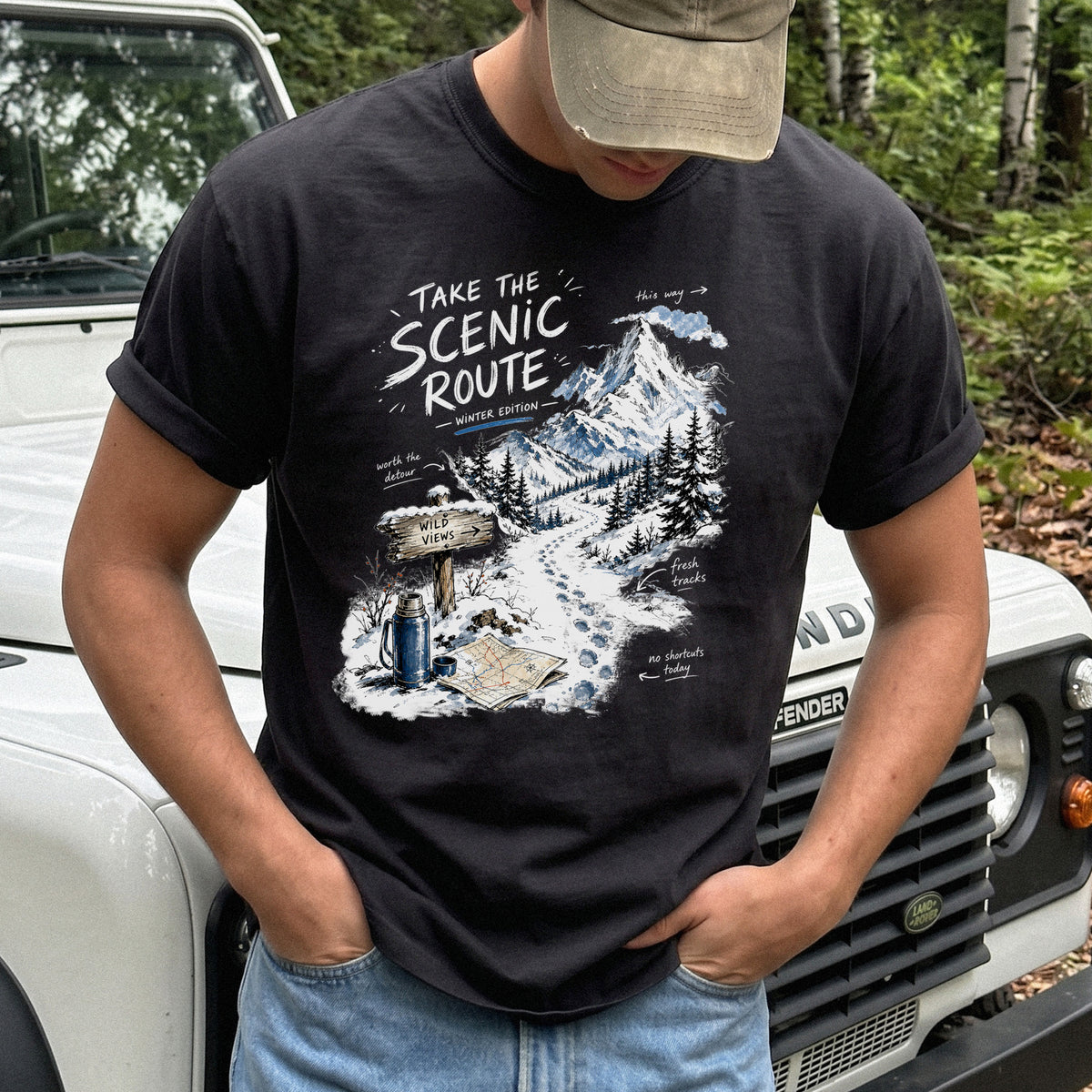 Take the Scenic Route Winter Edition Comfort Colors Shirt – Scenic Hiking Tee