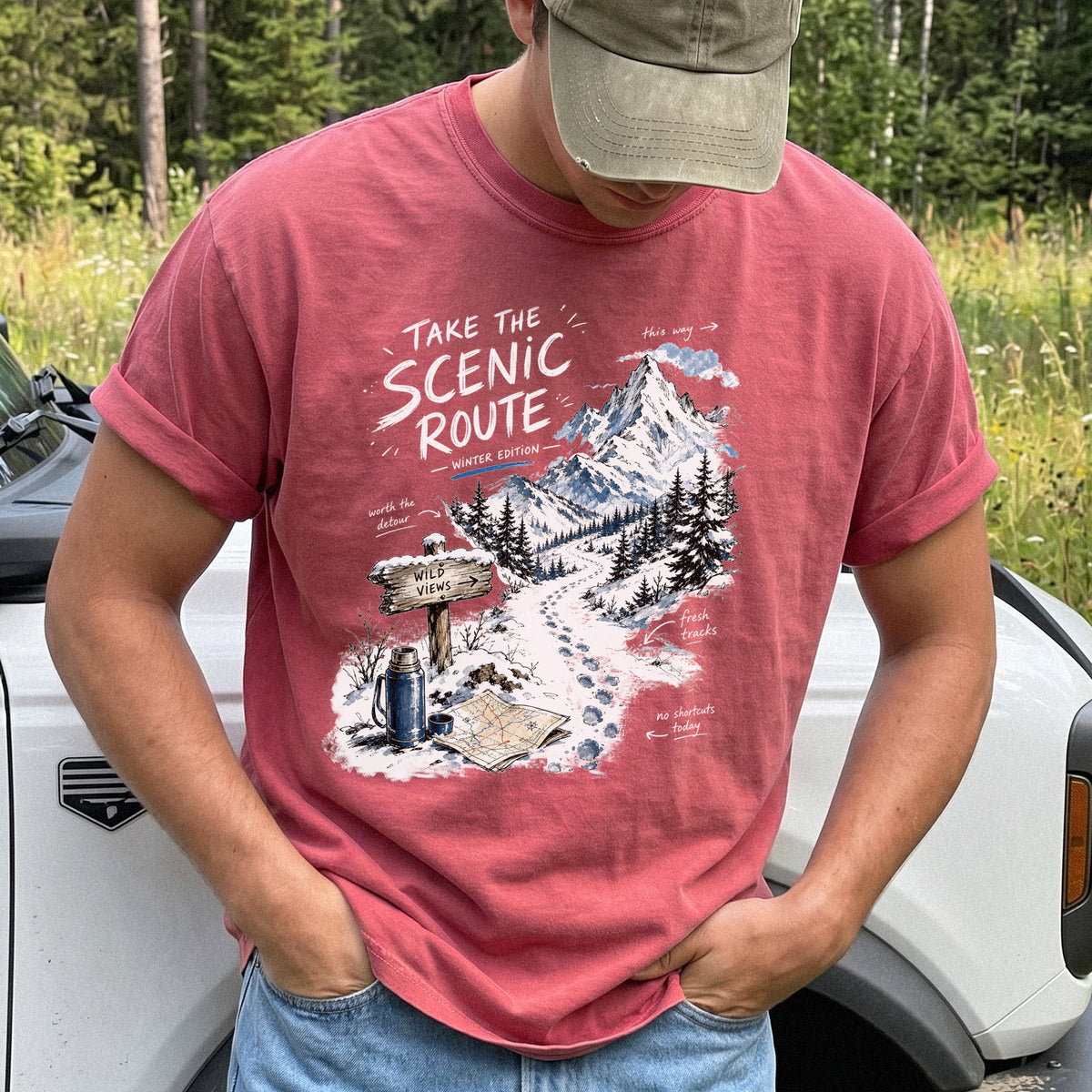 Take the Scenic Route Winter Edition Comfort Colors Shirt – Scenic Hiking Tee