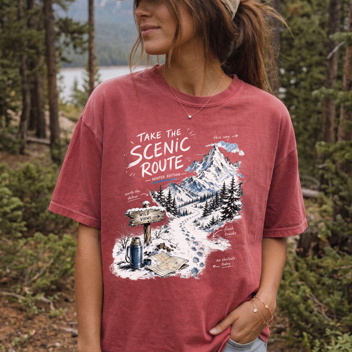 Take the Scenic Route Winter Edition Comfort Colors Shirt – Scenic Hiking Tee