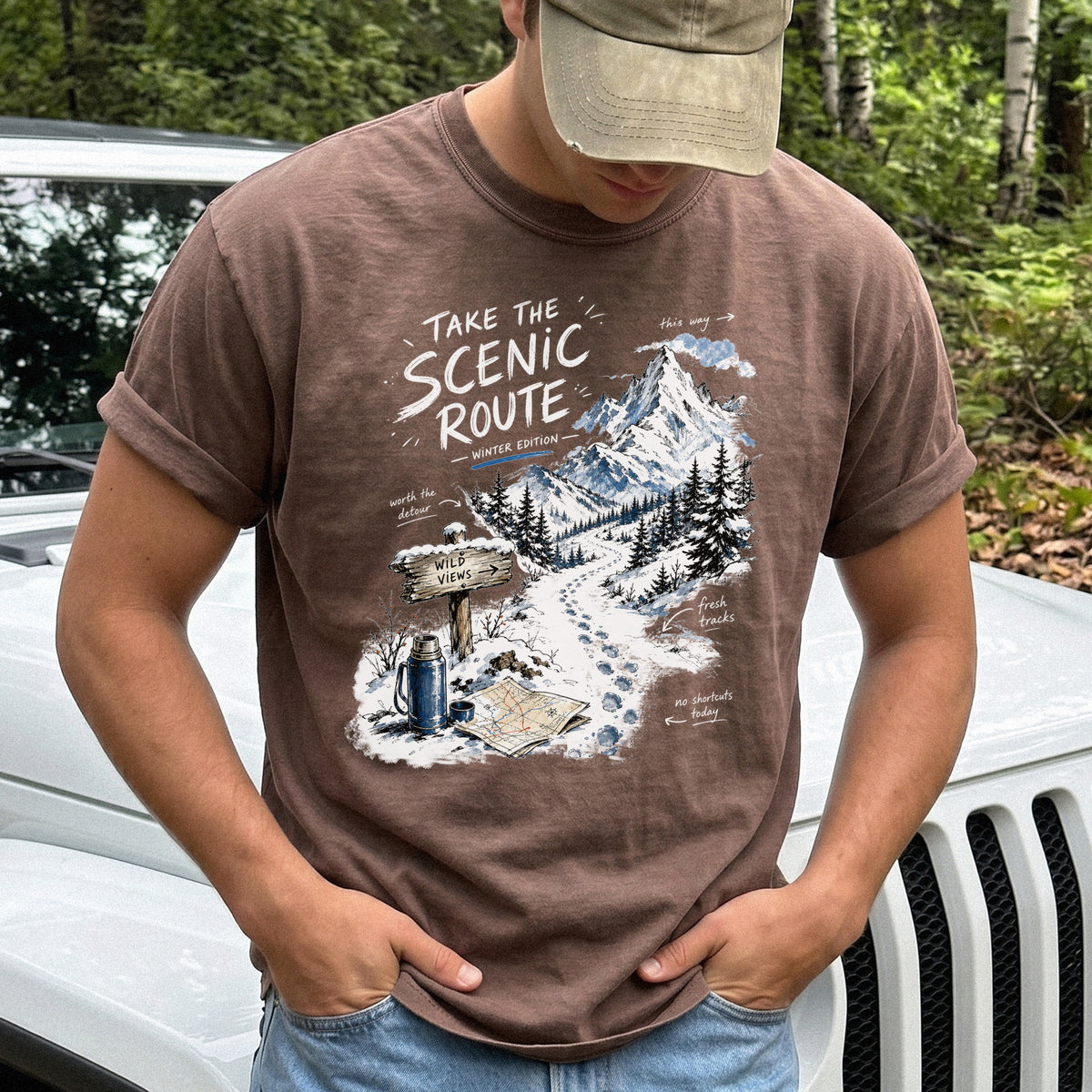 Take the Scenic Route Winter Edition Comfort Colors Shirt – Scenic Hiking Tee