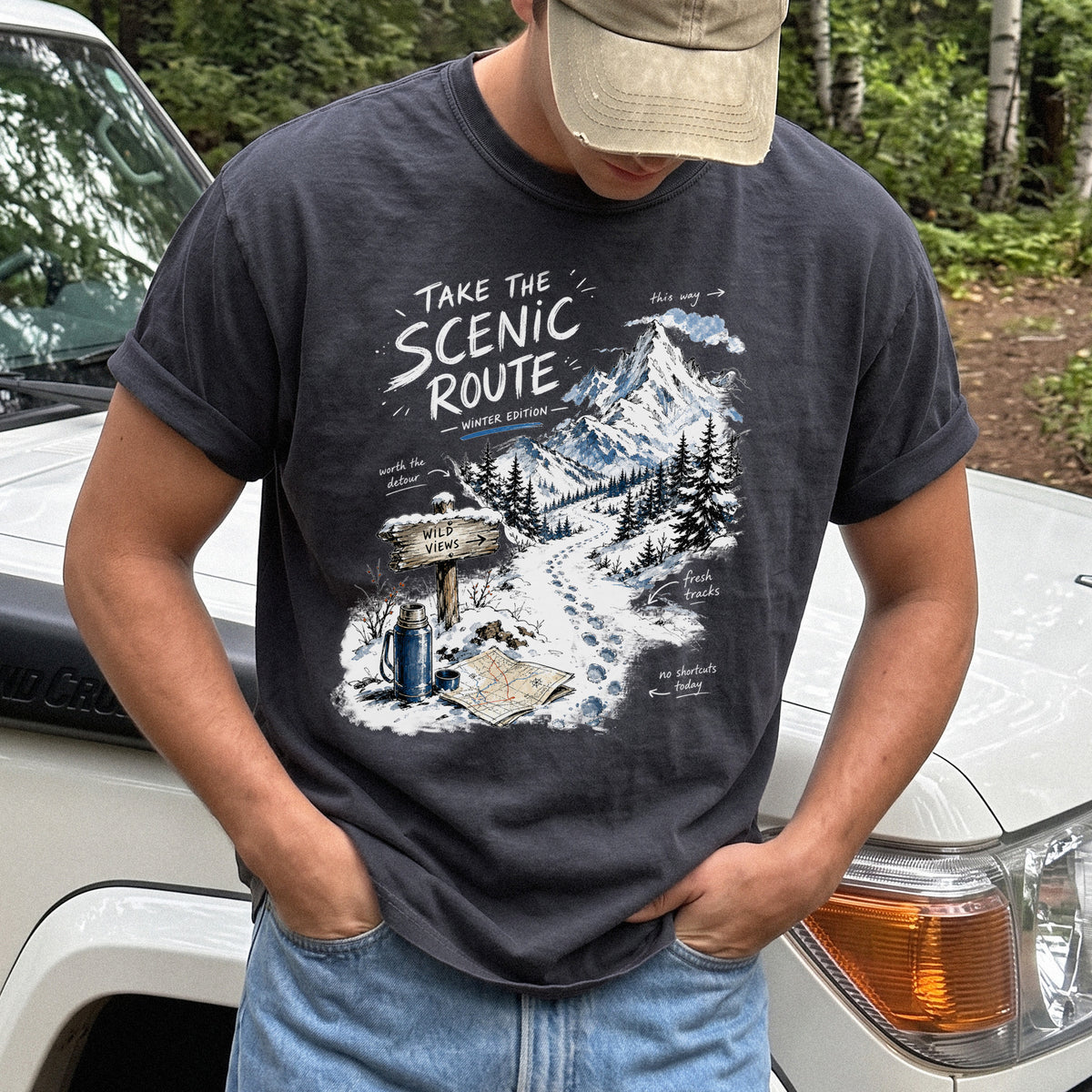 Take the Scenic Route Winter Edition Comfort Colors Shirt – Scenic Hiking Tee