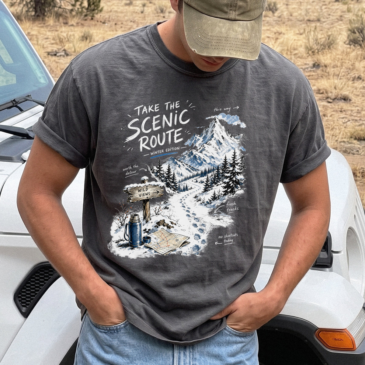 Take the Scenic Route Winter Edition Comfort Colors Shirt – Scenic Hiking Tee