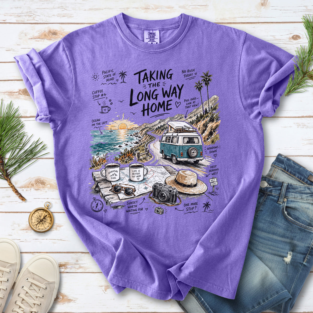 Taking the Long Way Home Comfort Colors Shirt – California Coast Tee