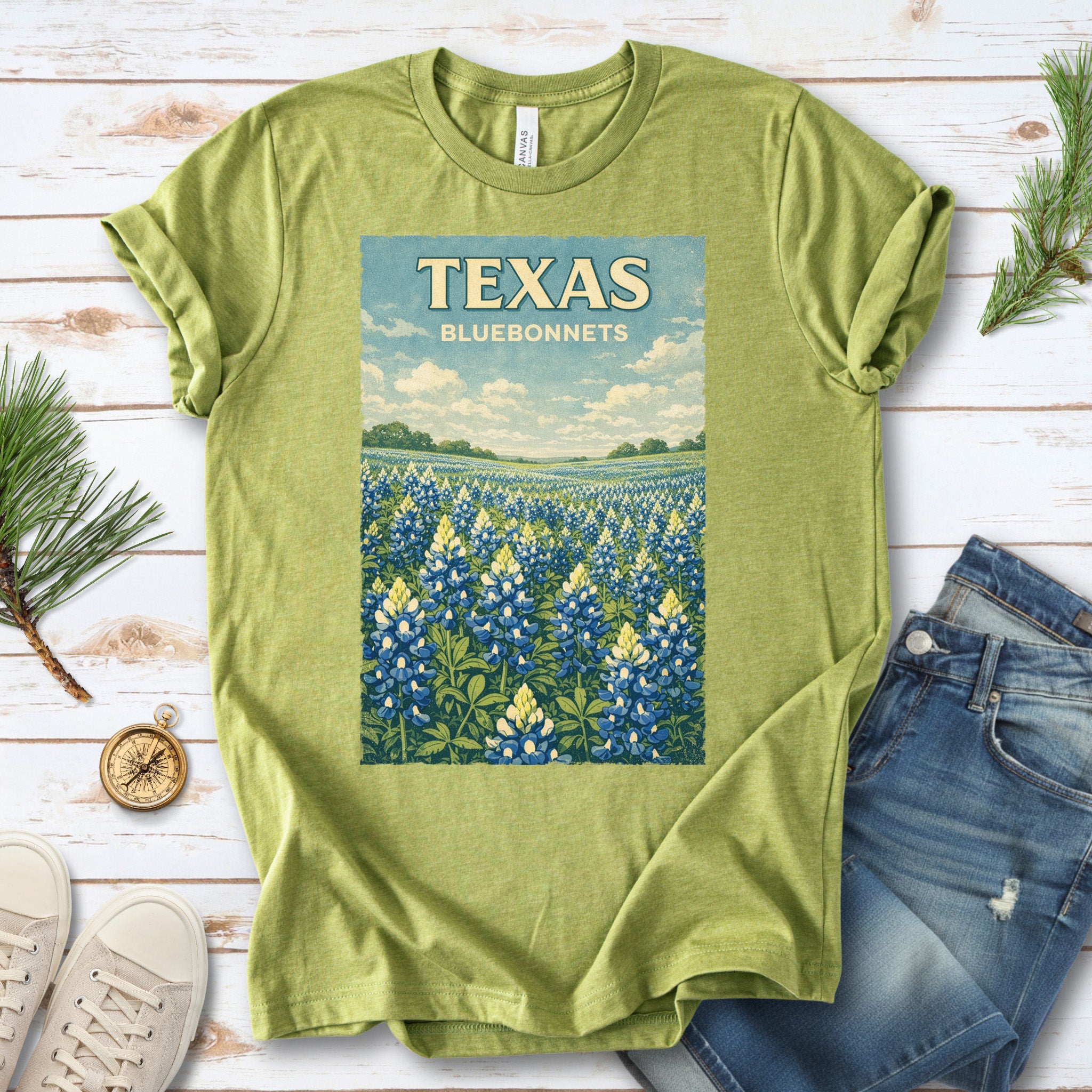 Texas Bluebonnets Wildflower Field Vintage Botanical Nature T-Shirt