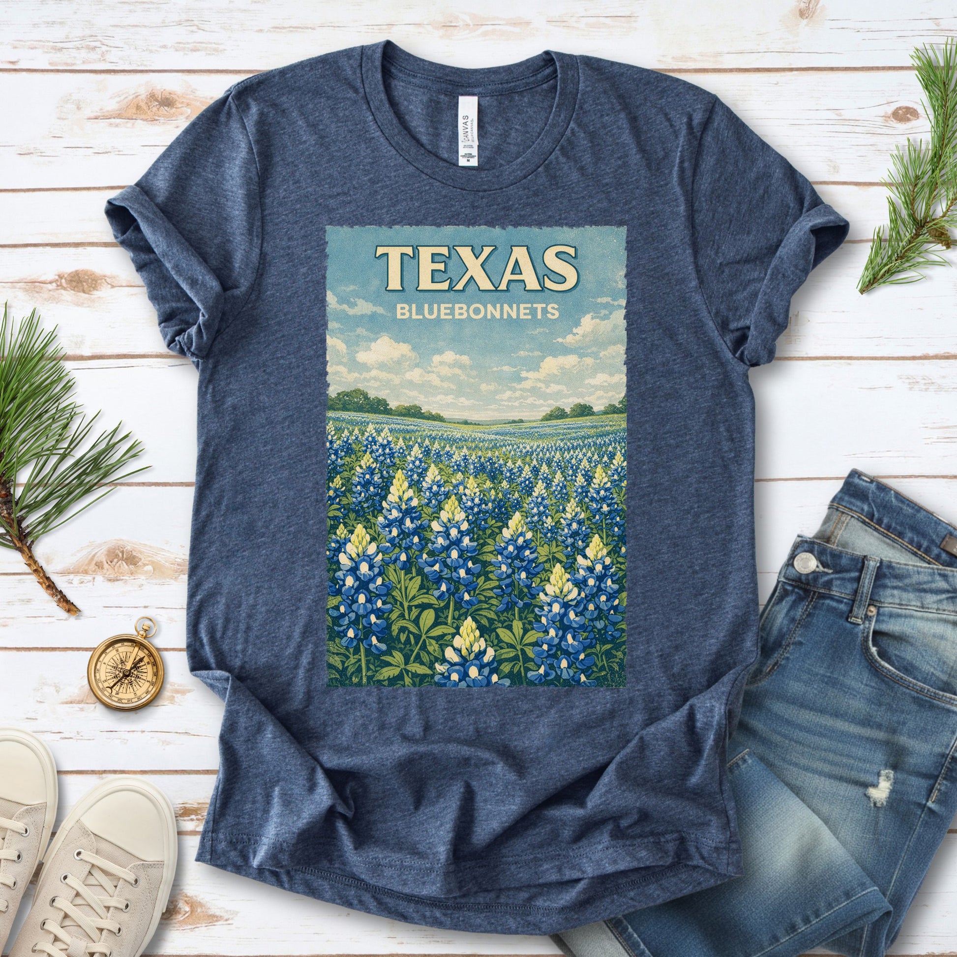 Texas Bluebonnets Wildflower Field Vintage Botanical Nature T-Shirt